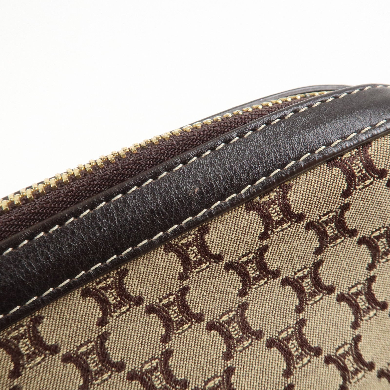 CELINE Macadam Canvas Leather Shoulder Crossbody Bag Beige Brown Used