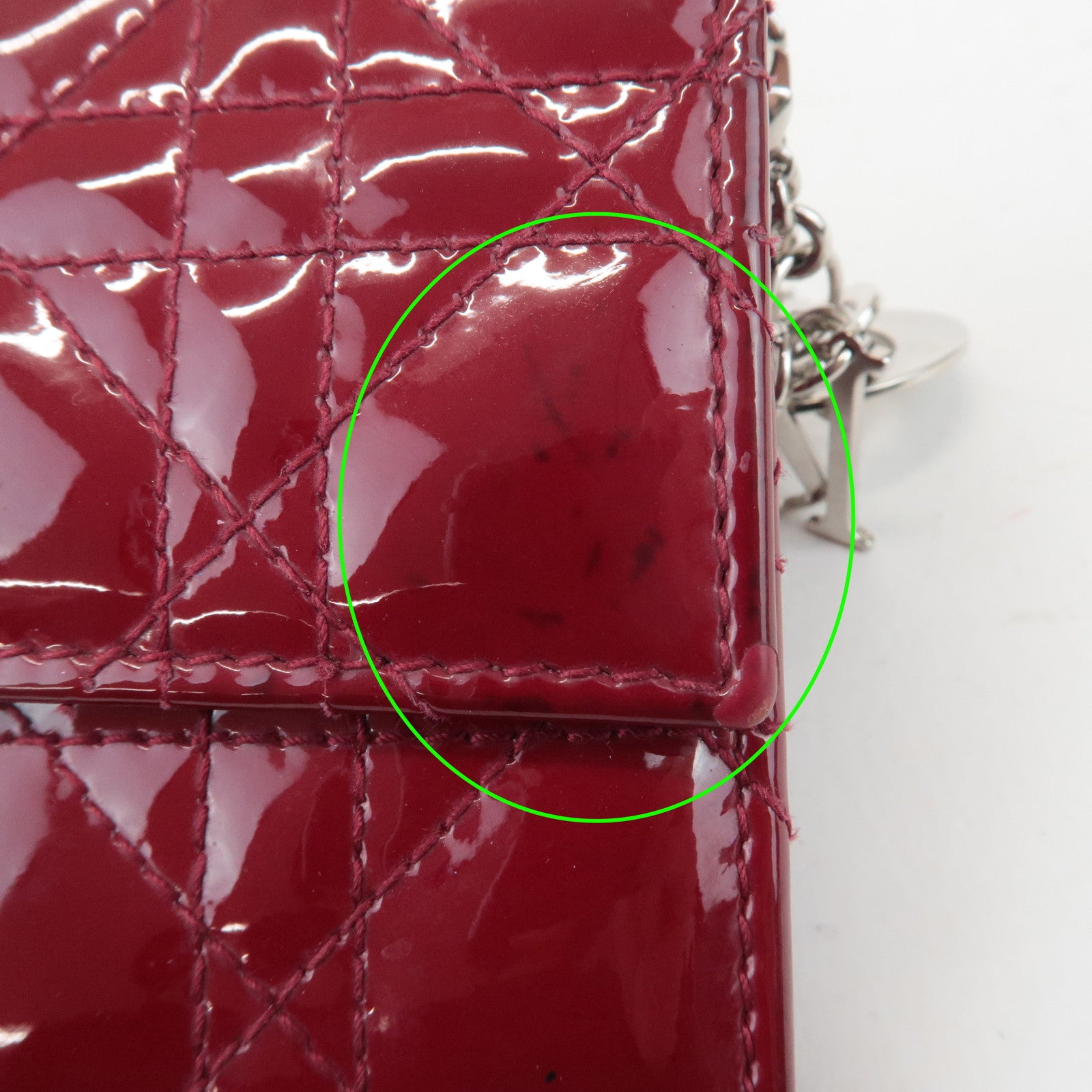 Christian Dior Lady Dior Cannage Patent Leather Chain Wallet Used