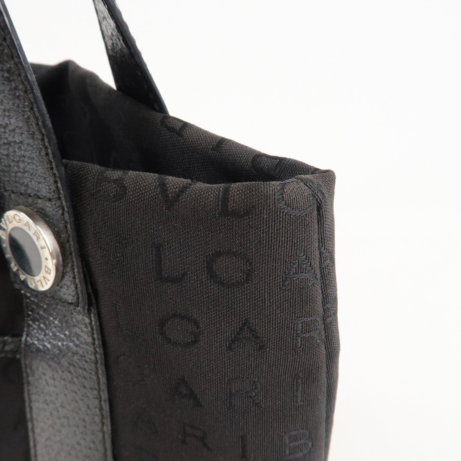 BVLGARI Lettere Logo Mania Nylon Leather Tote Bag Black Used