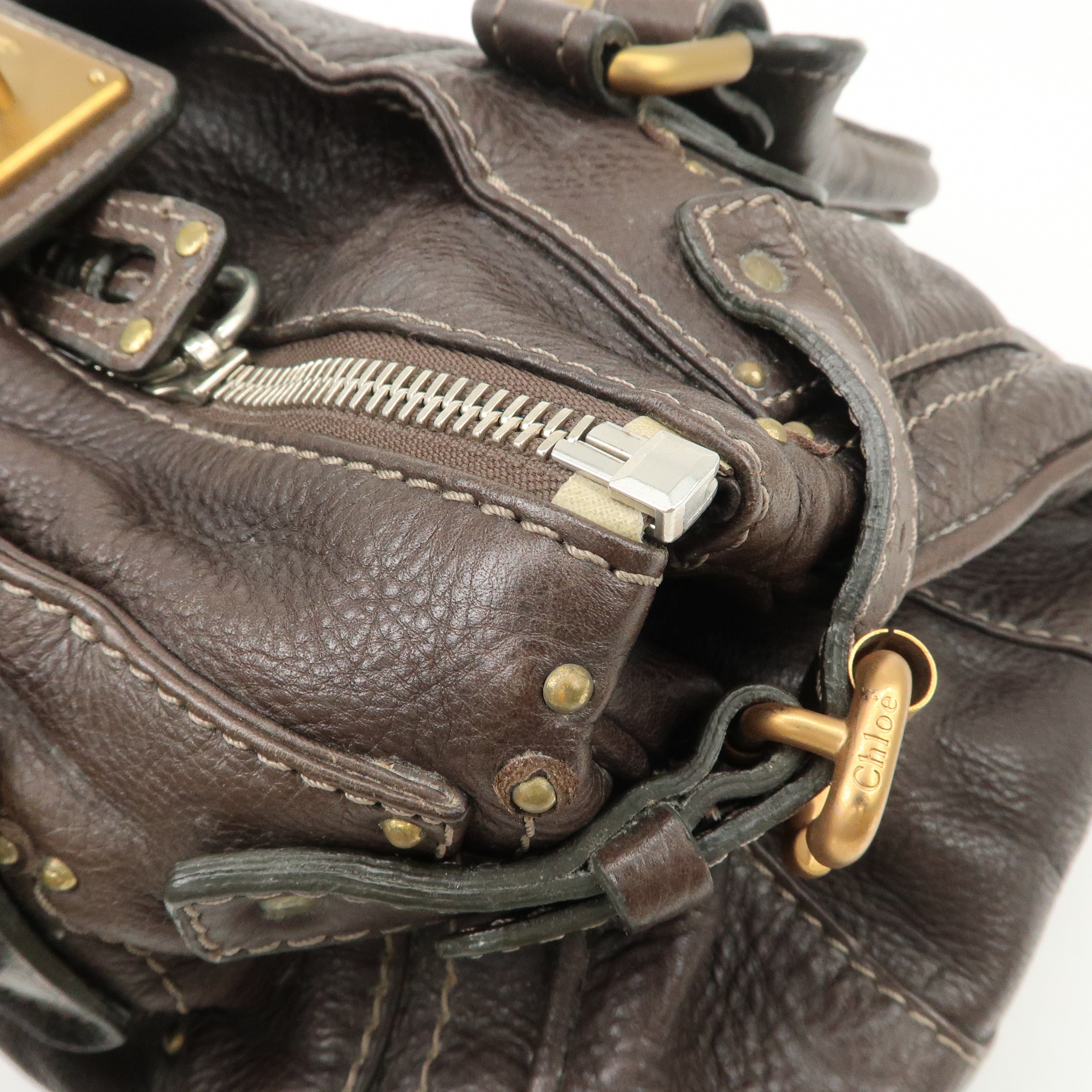 Chloe Paddington Leather Shoulder Bag Hand Bag Dark Brown Used