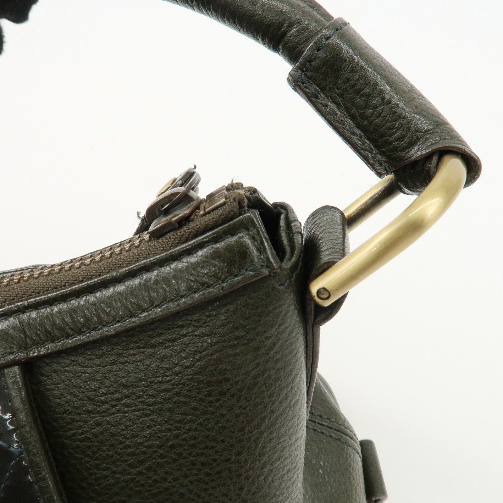 BURBERRY Leather Shoulder Bag Hand Bag Khaki Used