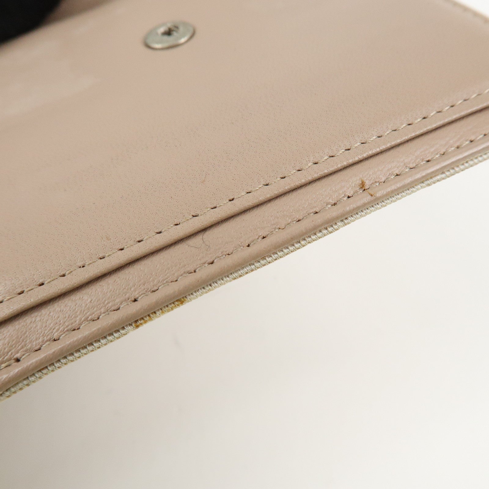 CHANEL New Travel Line Nylon Jacquard Bi-hold Compact Wallet Beige Used