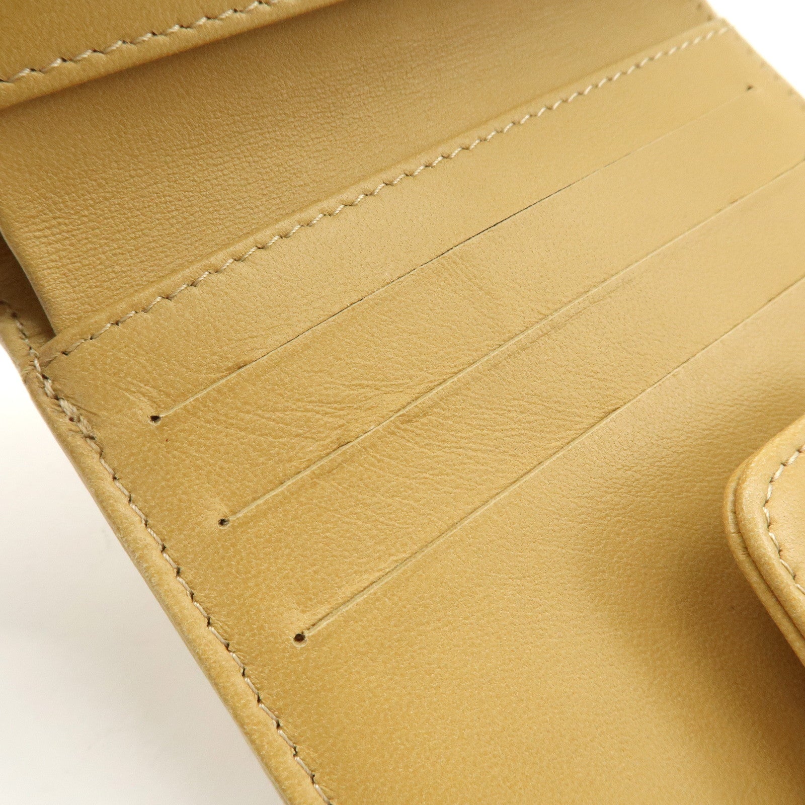 CHANEL Icon Line Lamb Skin W Flap Bi-fold Wallet Beige A24212 Used