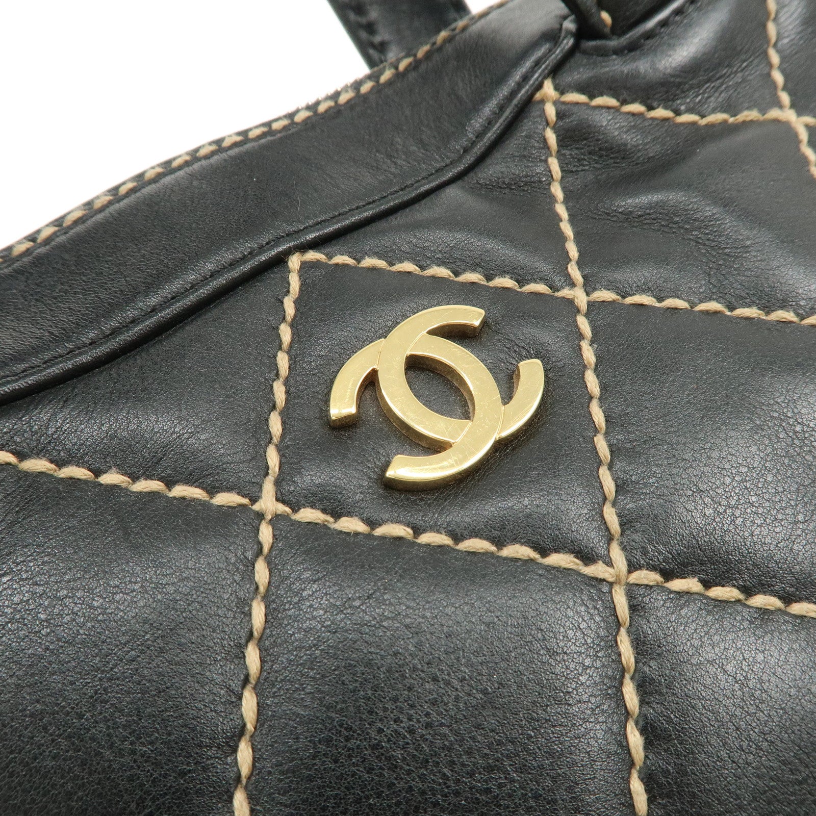 CHANEL Wild Stitch Lamb Skin COCO Mark Hand Bag Black A14692 Used