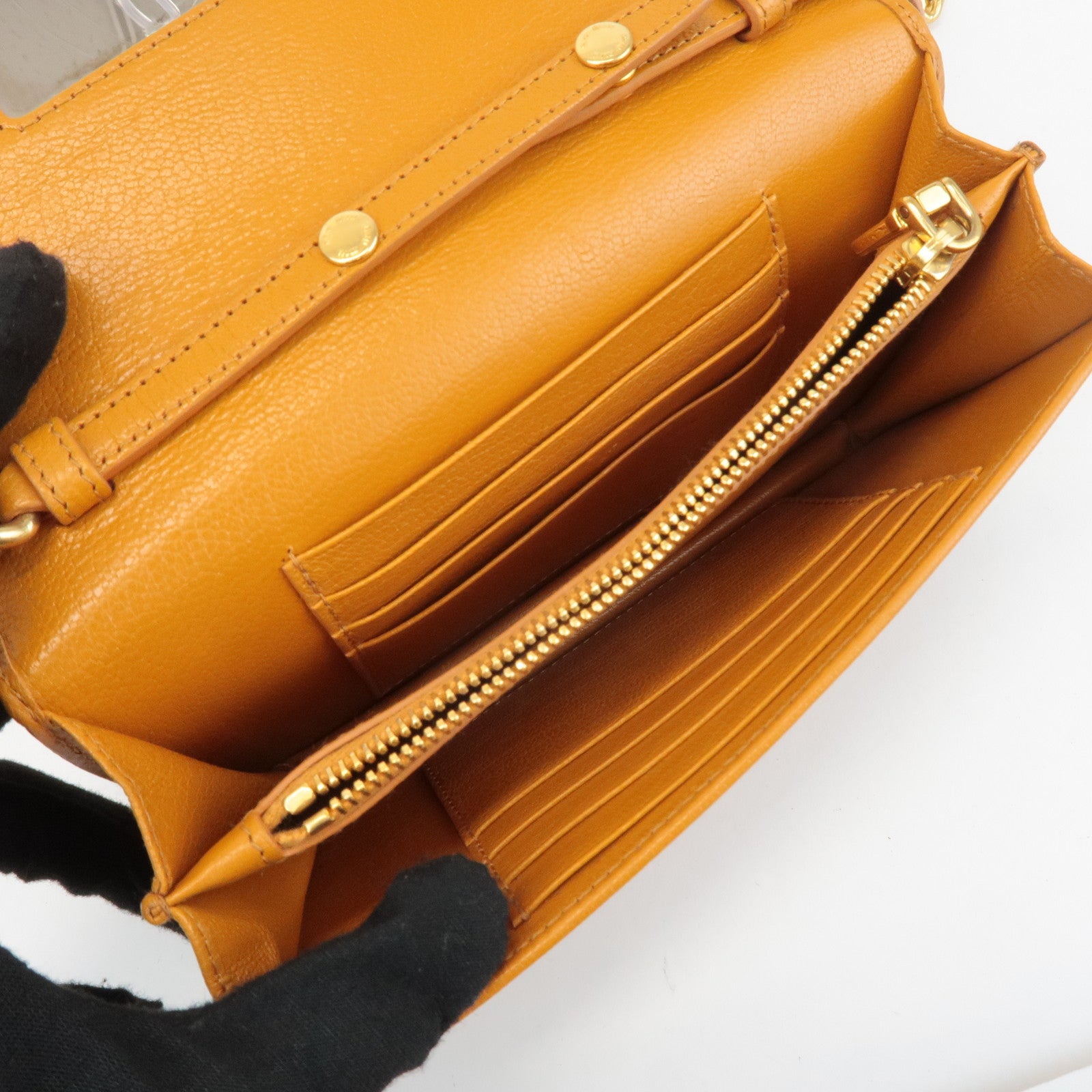 MIU MIU Leather Studs Chain Wallet Shoulder Bag Brown 5BP006 Used