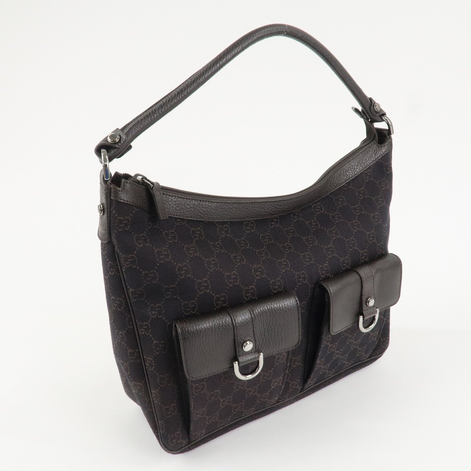 GUCCI Abbey Leather Canvas Shoulder Bag Hand Bag Dark Brown 293581 Used