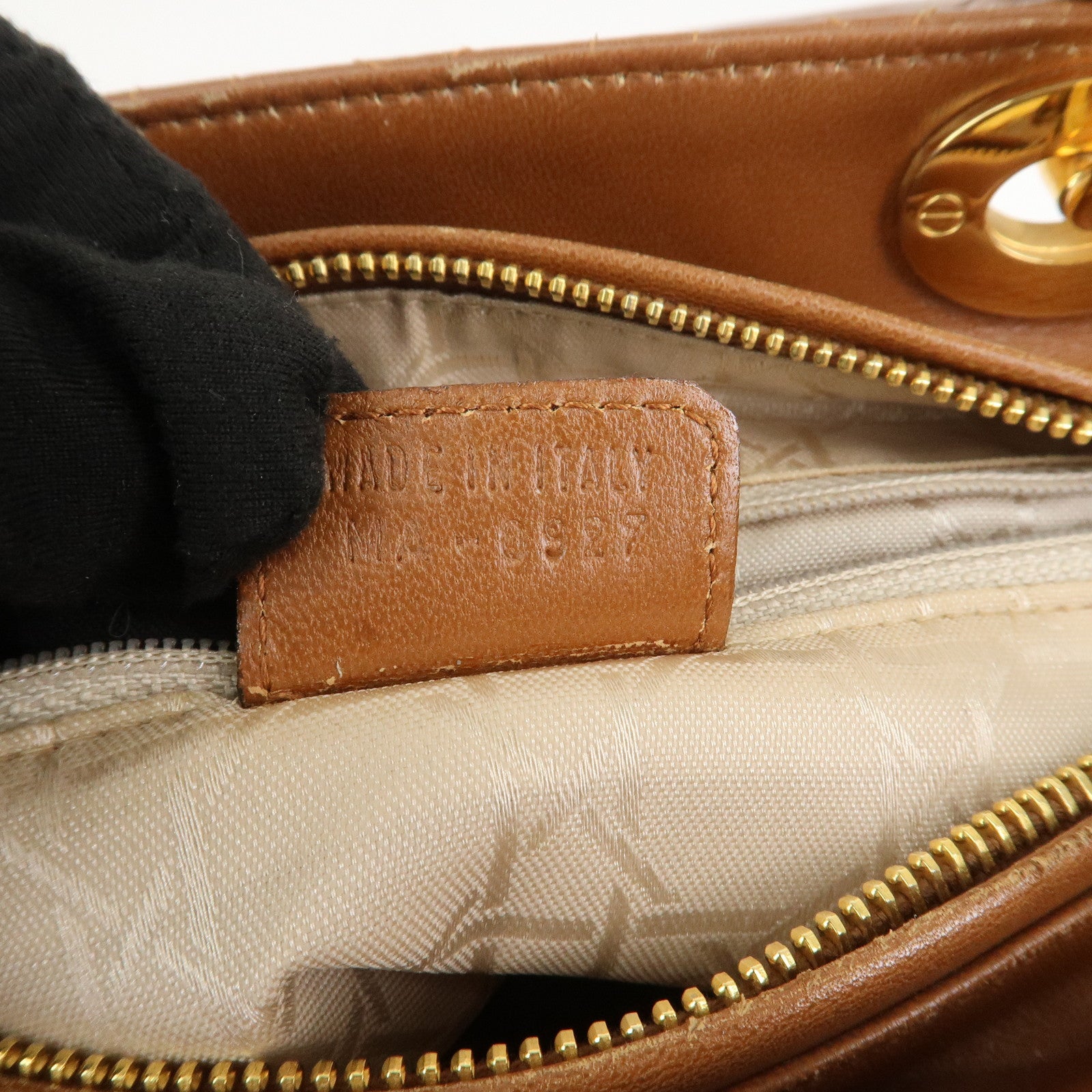 Christian Dior Canage Lady Dior Lamb Skin Hand Bag Tote Bag Brown