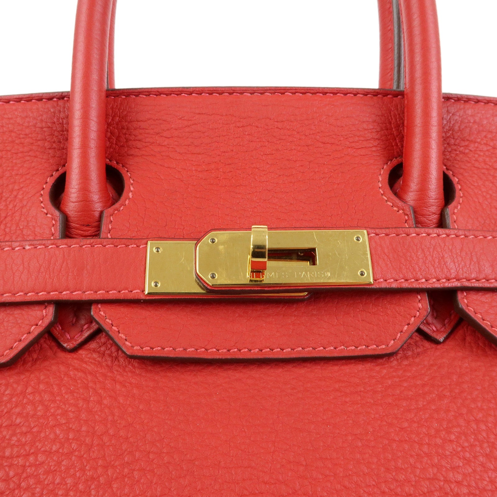 HERMES Birkin 30 Togo Leather Hand Bag □R Stamped Rouge Casaque