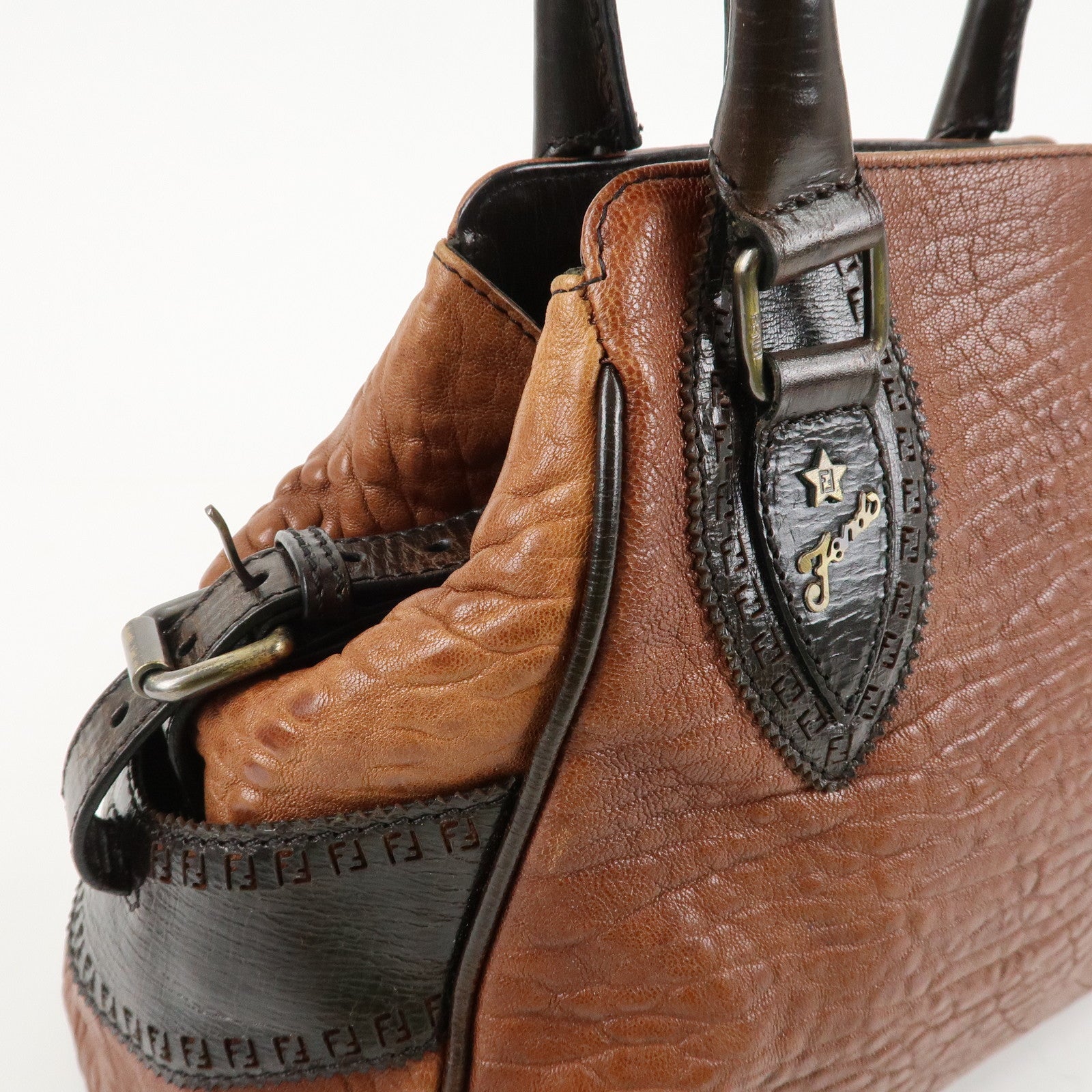 FENDI Ethnico Zucca Canvas Leather Tote Bag Brown 8BN157 Used