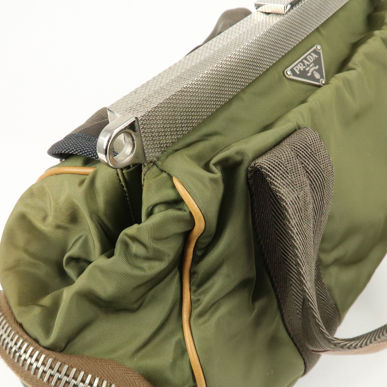 PRADA Nylon Leather Shoulder Bag Khaki Brown Green Used