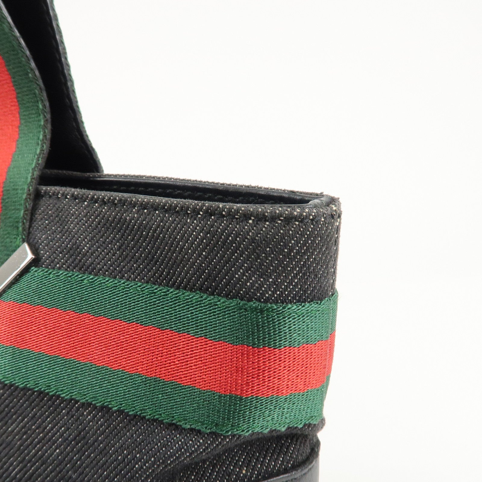 GUCCI Sherry Denim Leather Hand Bag Blue 73983 Used