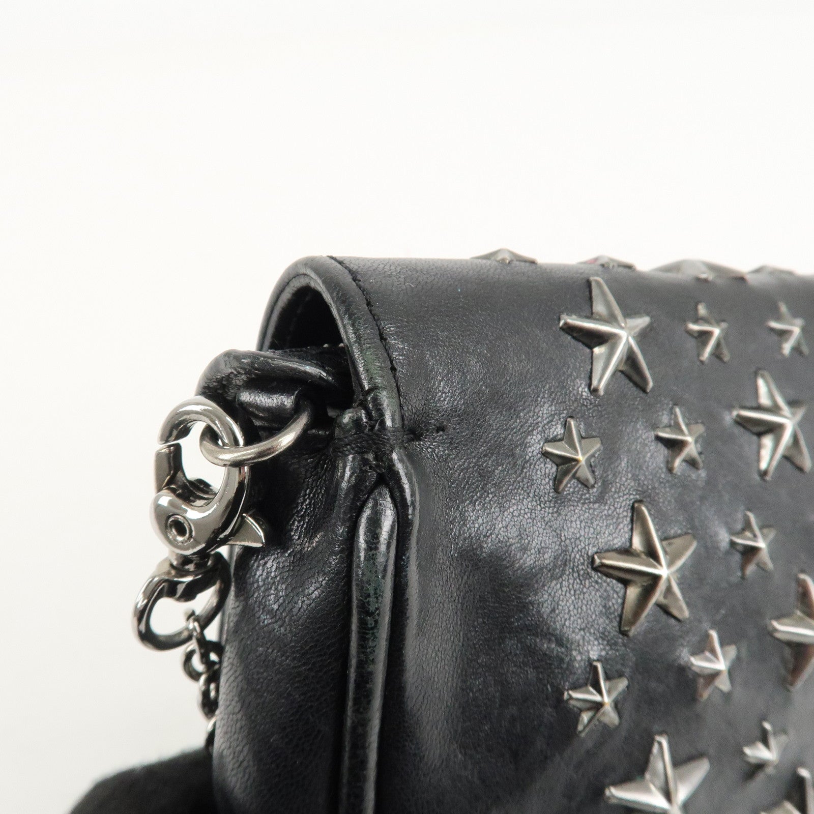 JIMMY CHOO Leather Chain Small Shoulder Bag Black Silver HDW Used