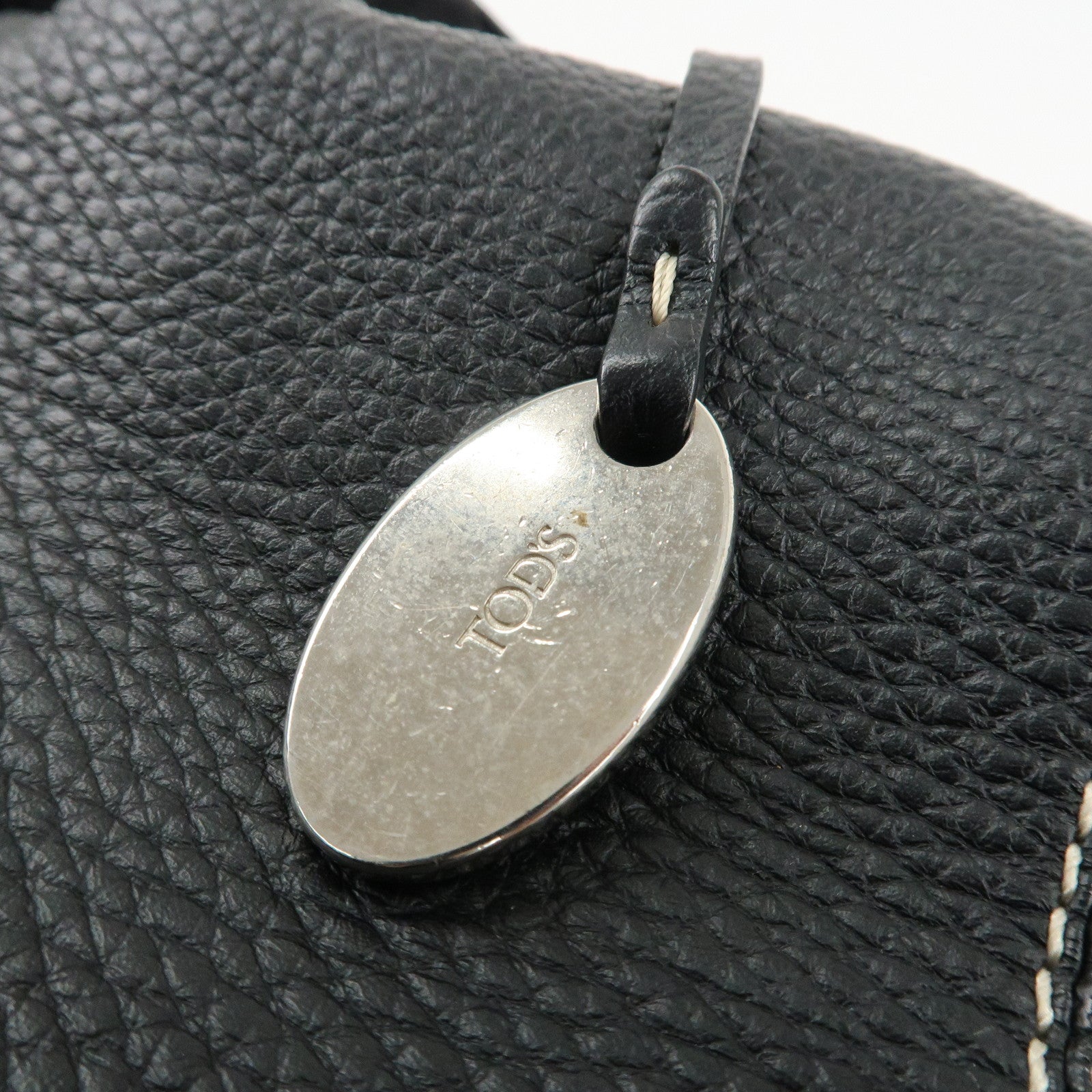 TOD'S Leather Shoulder Bag Hand Bag Black Silver Hardware Used