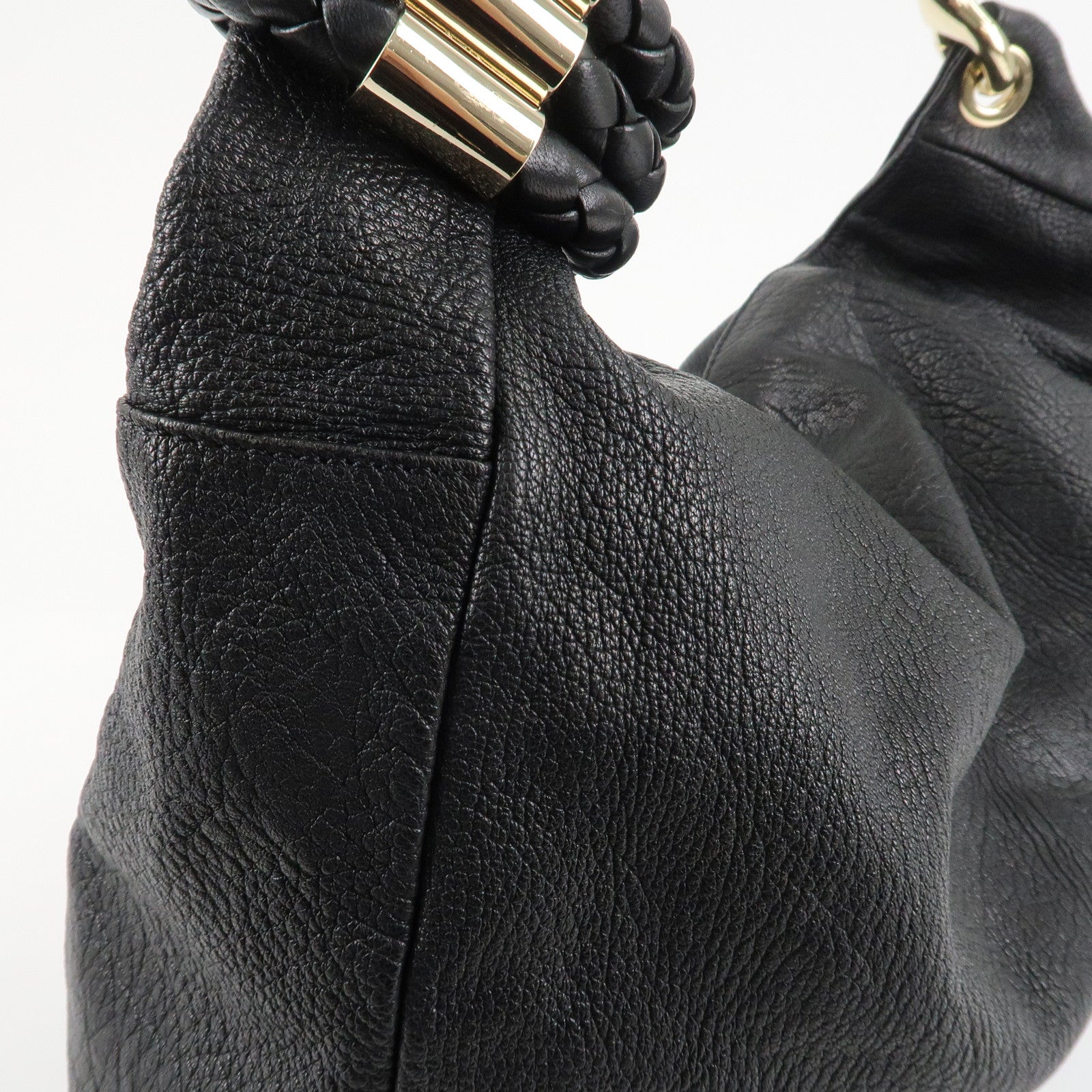 JIMMY CHOO Leather Skybag Shoulder Bag Black Gold Hardware Used