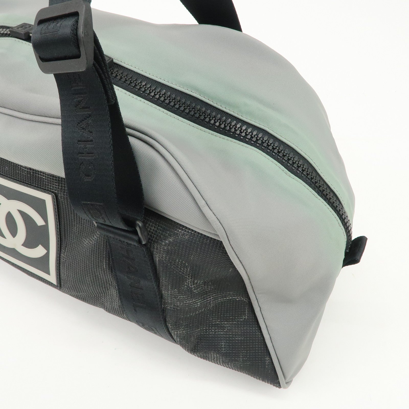CHANEL Sportsline Nylon Canvas Boston Bag Black Gray A19976 Used