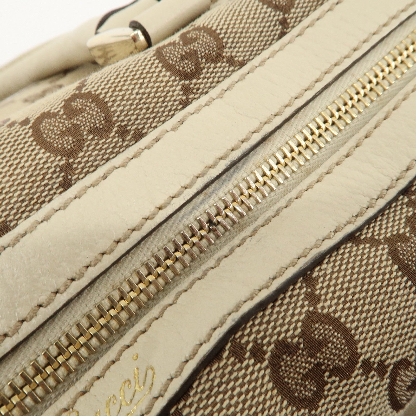 GUCCI Abbey GG Canvas Leather Mini Boston Bag Beige Ivory 153026 Used