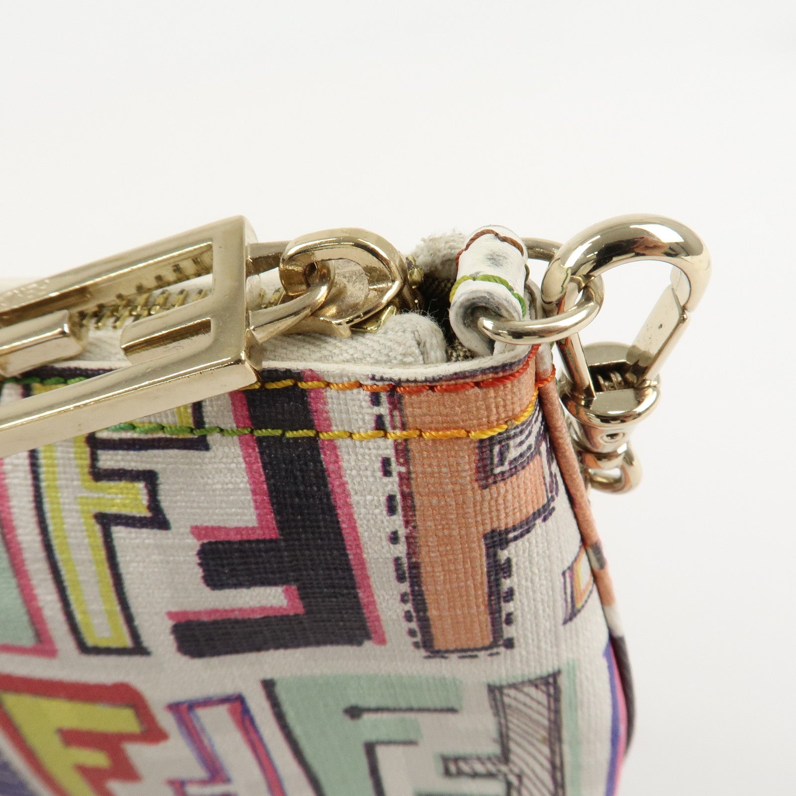 FENDI Zucca PVC Accessory Chain Pouch Multi Color Ivory 8BR592 Used