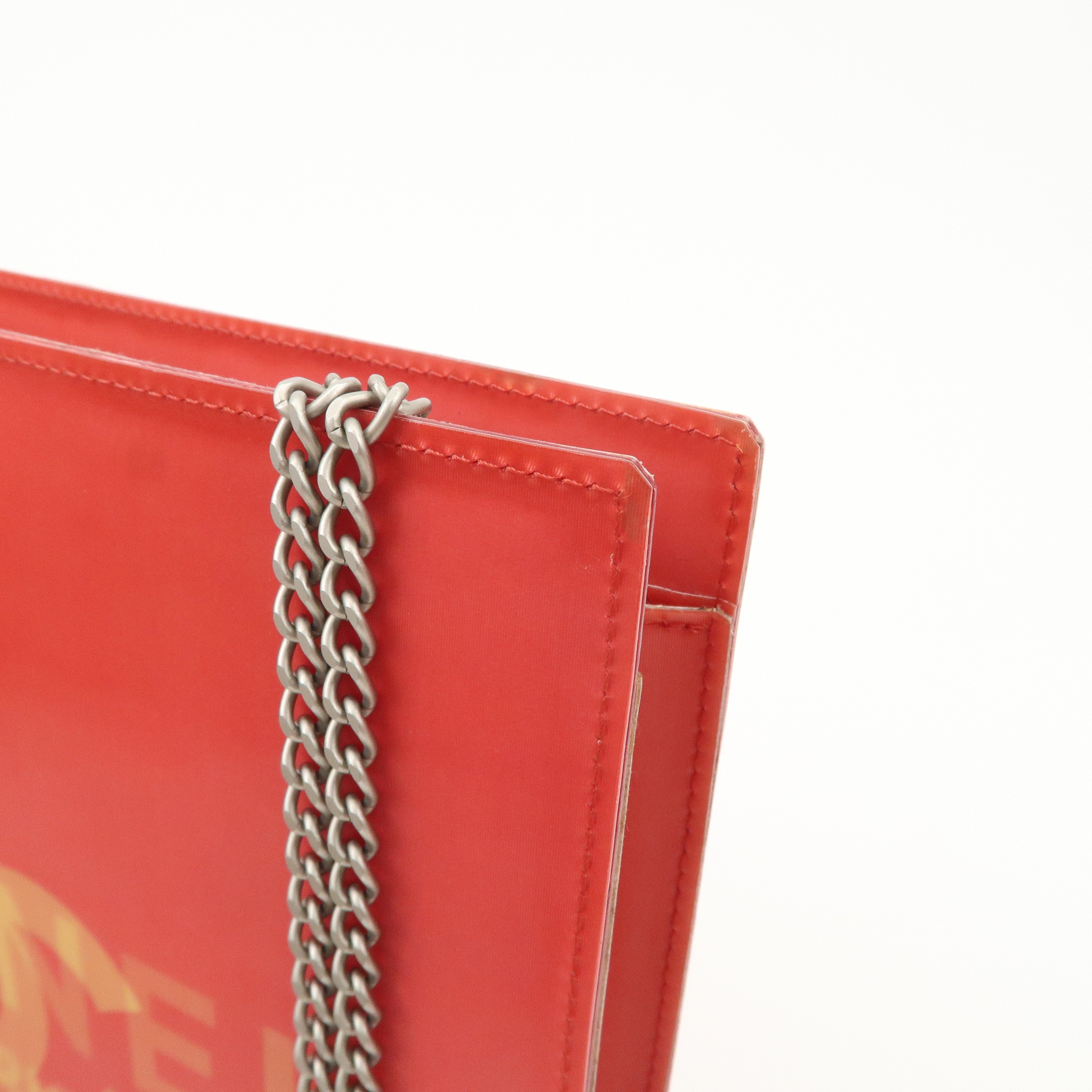 CHANEL Nylon Hologram Chain Shoulder Bag Hand Bag Red Used