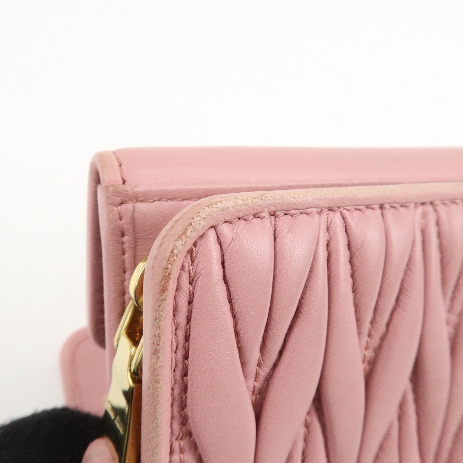 MIU MIU Matelasse Leather Trifold Wallet Pink 5ML225 Used