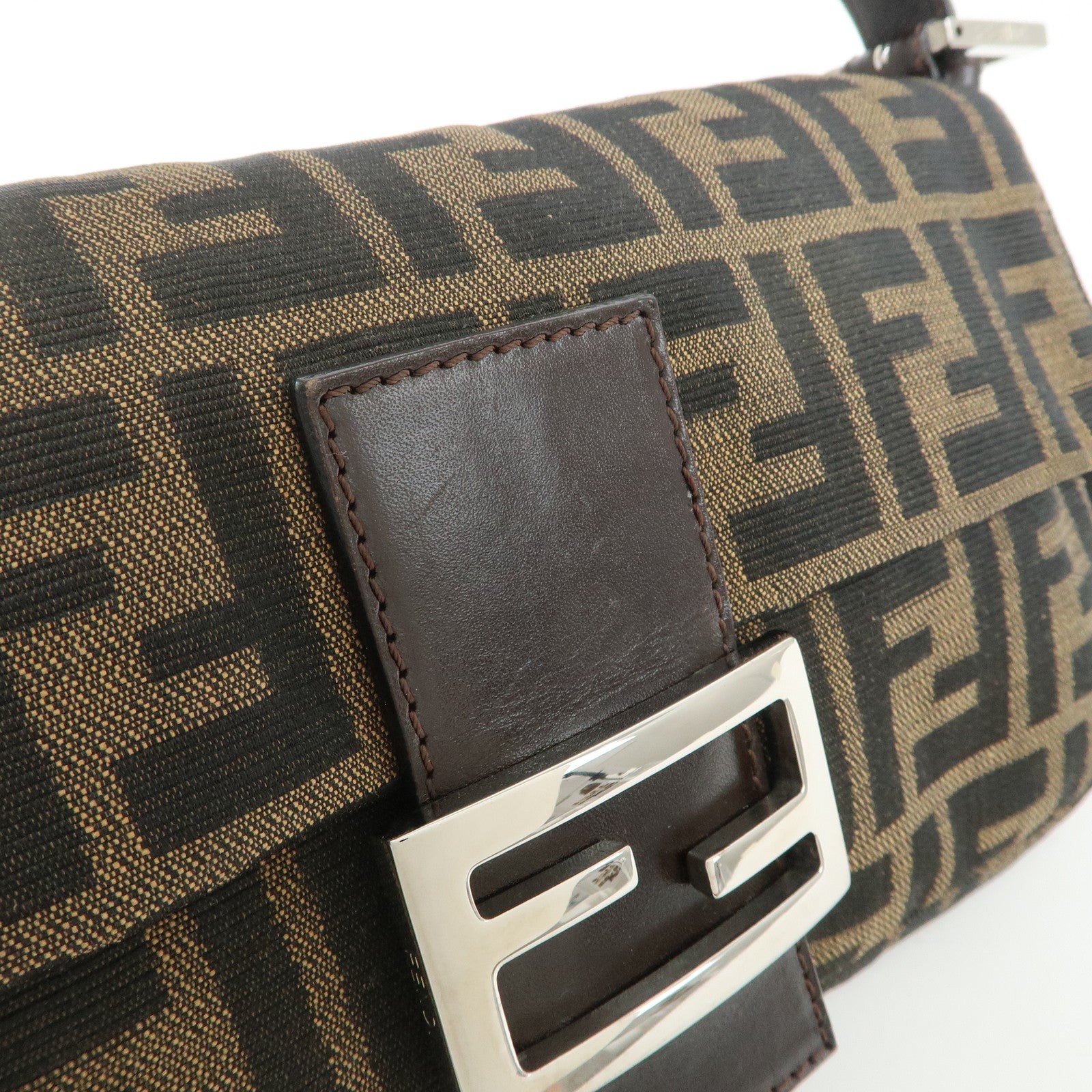 FENDI Mamma Baguette Zucca Canvas Leather Shoulder Bag 26424 Used