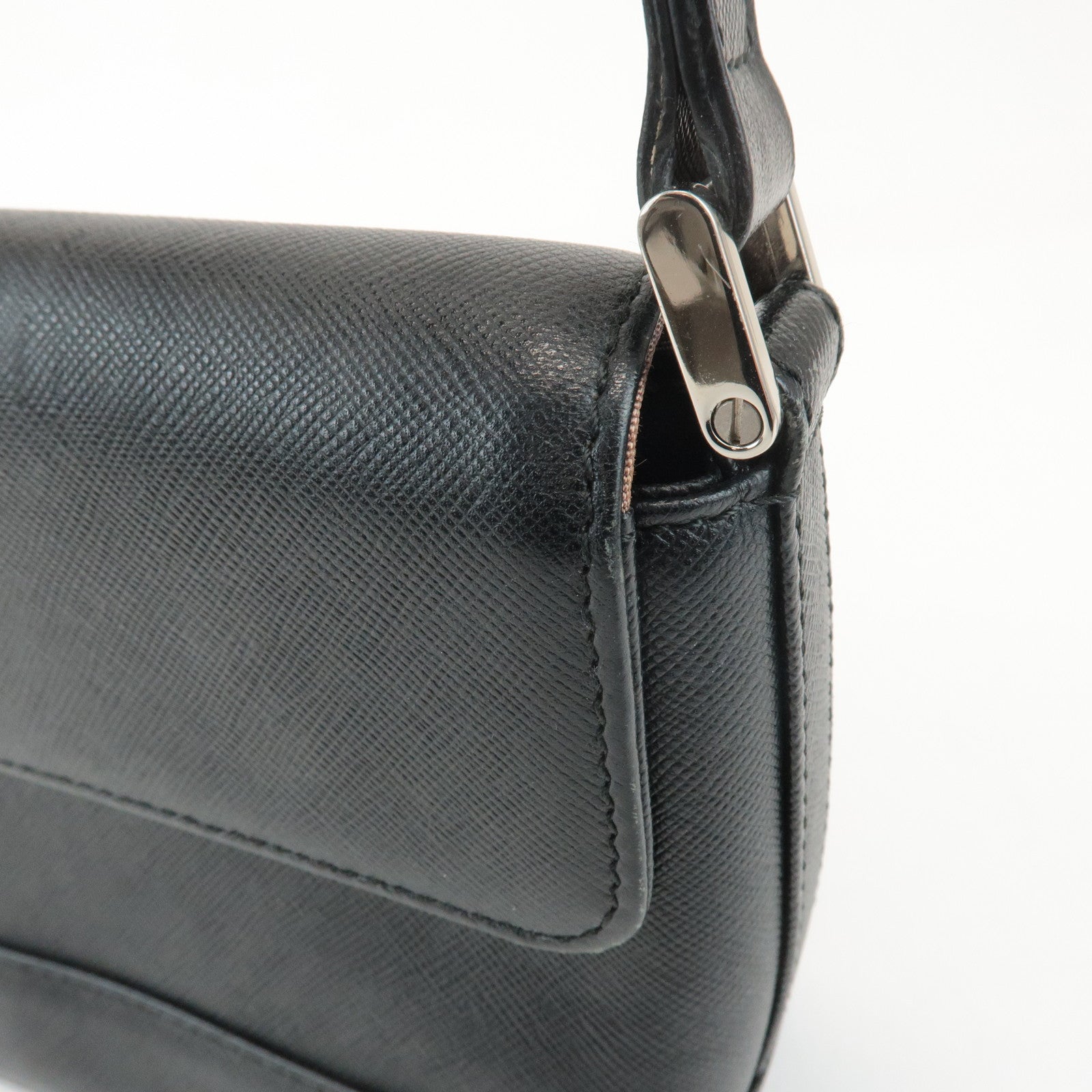 BURBERRY Leather Shoulder Bag Hand Bag Black Silver Hardware Used