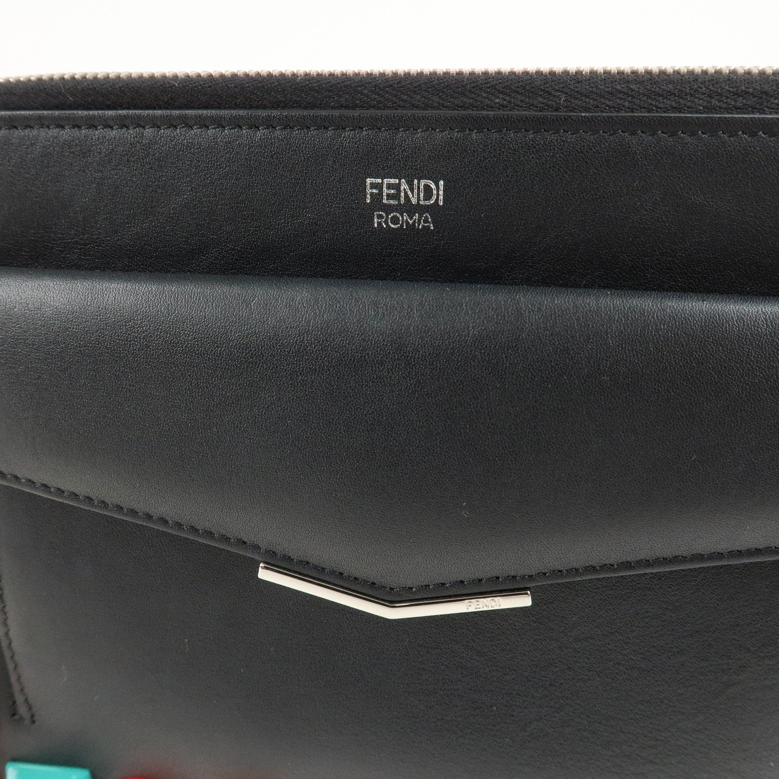 FENDI Leather Toujours Multi-Studs Shoulder Bag Black 8M0369 Used