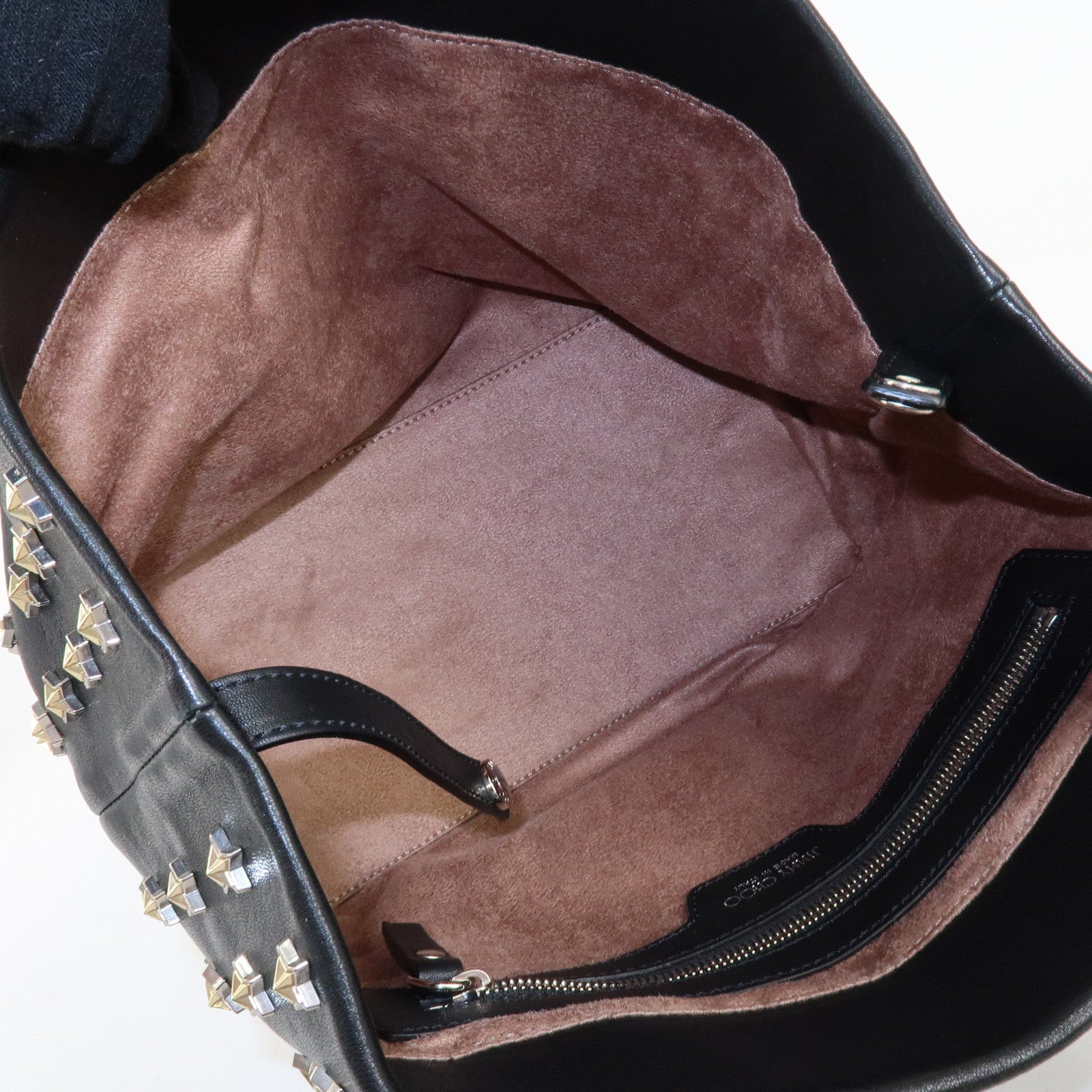 JIMMY CHOO Leather Tote Bag Hand Bag Star Studs Black Gold HDW Used