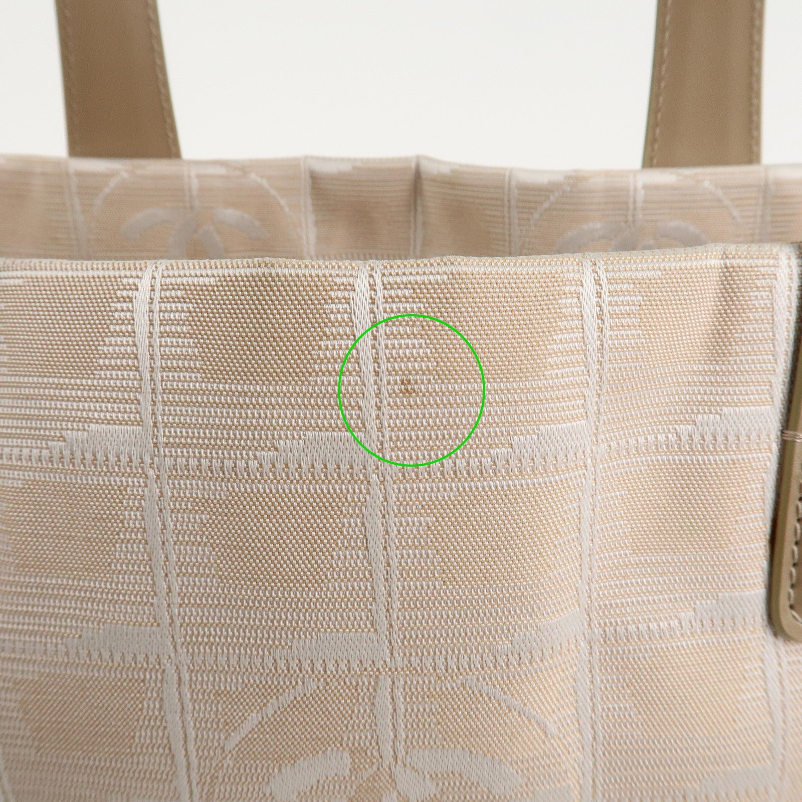 CHANEL New Travel Line Nylon Jacquard Leather Tote Bag MM Beige A15991 Used