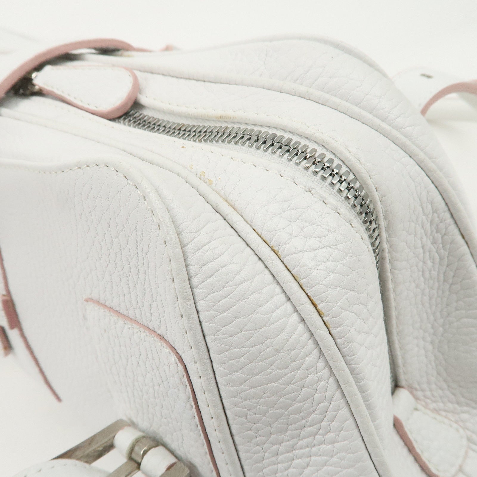 LOEWE Leather Senda Boston Bag Hand Bag White Used