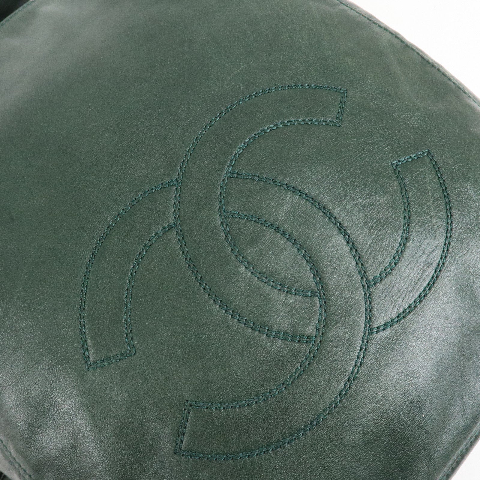 CHANEL COCO Mark Lamb Skin Tassel Fringe Shoulder Bag Green Used