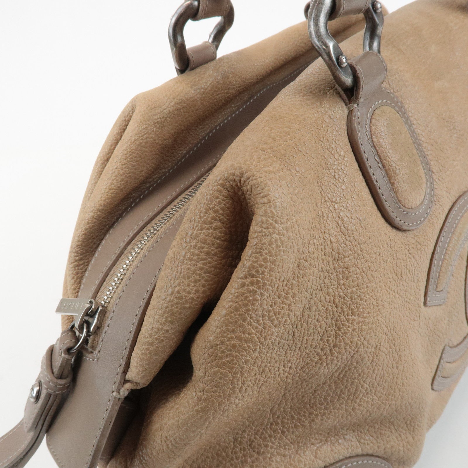 CHANEL COCO Mark Leather Boston Bag Brown Silver Hardware Used