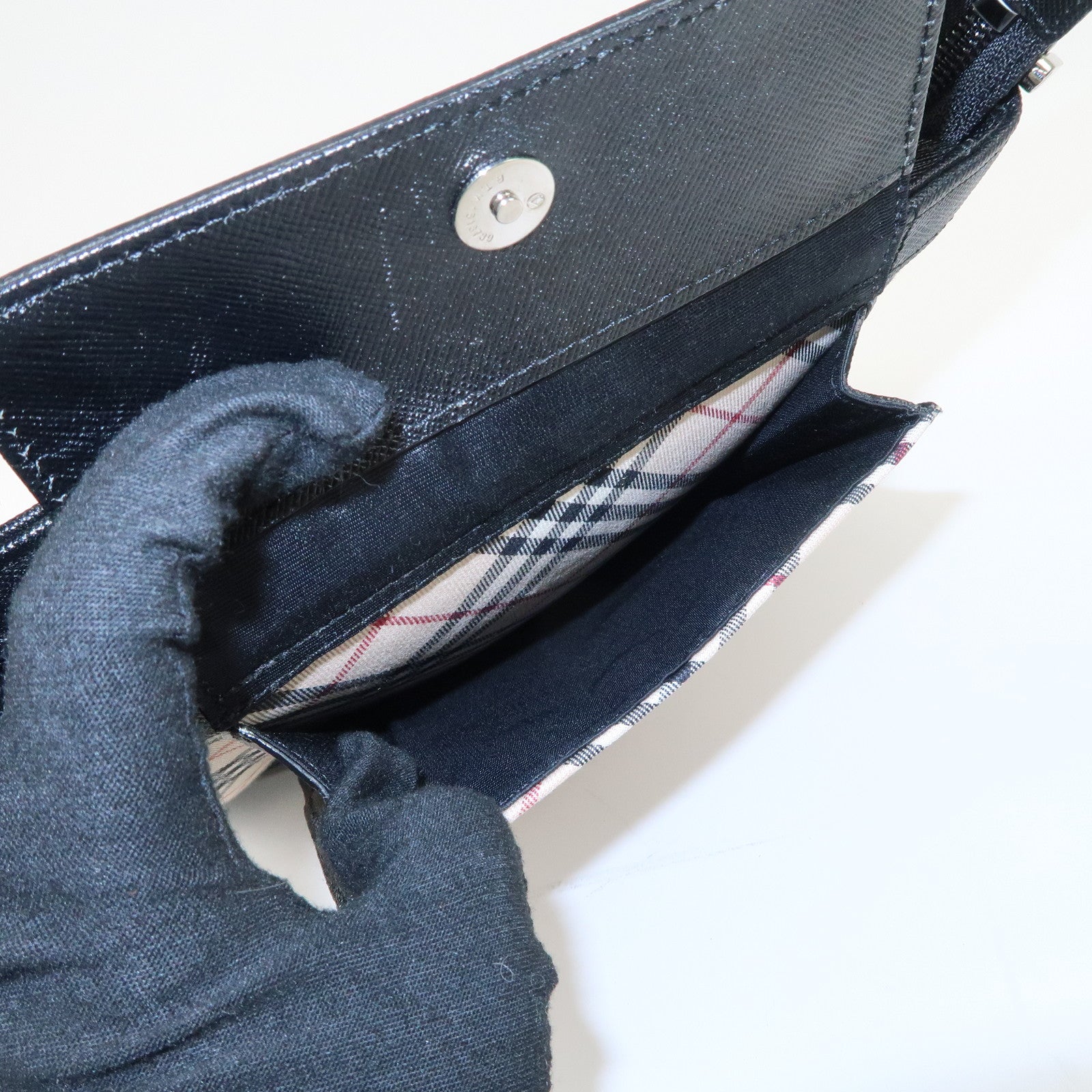 BURBERRY Canvas Leather Nova Plaid Shoulder Bag Beige Black Used