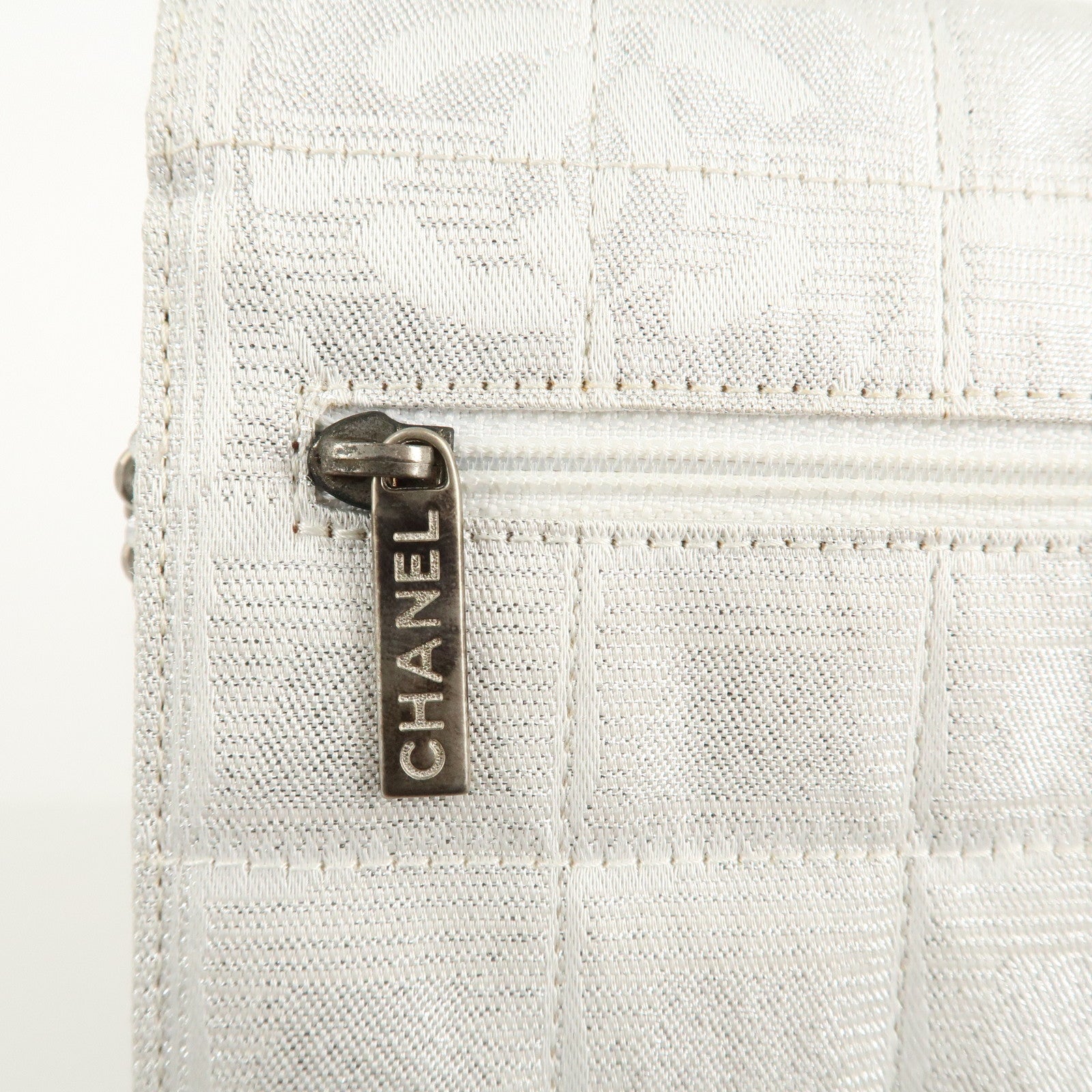 Chanel New Travel Line Nylon Jacquard Leather Chain Wallet A15772 Used