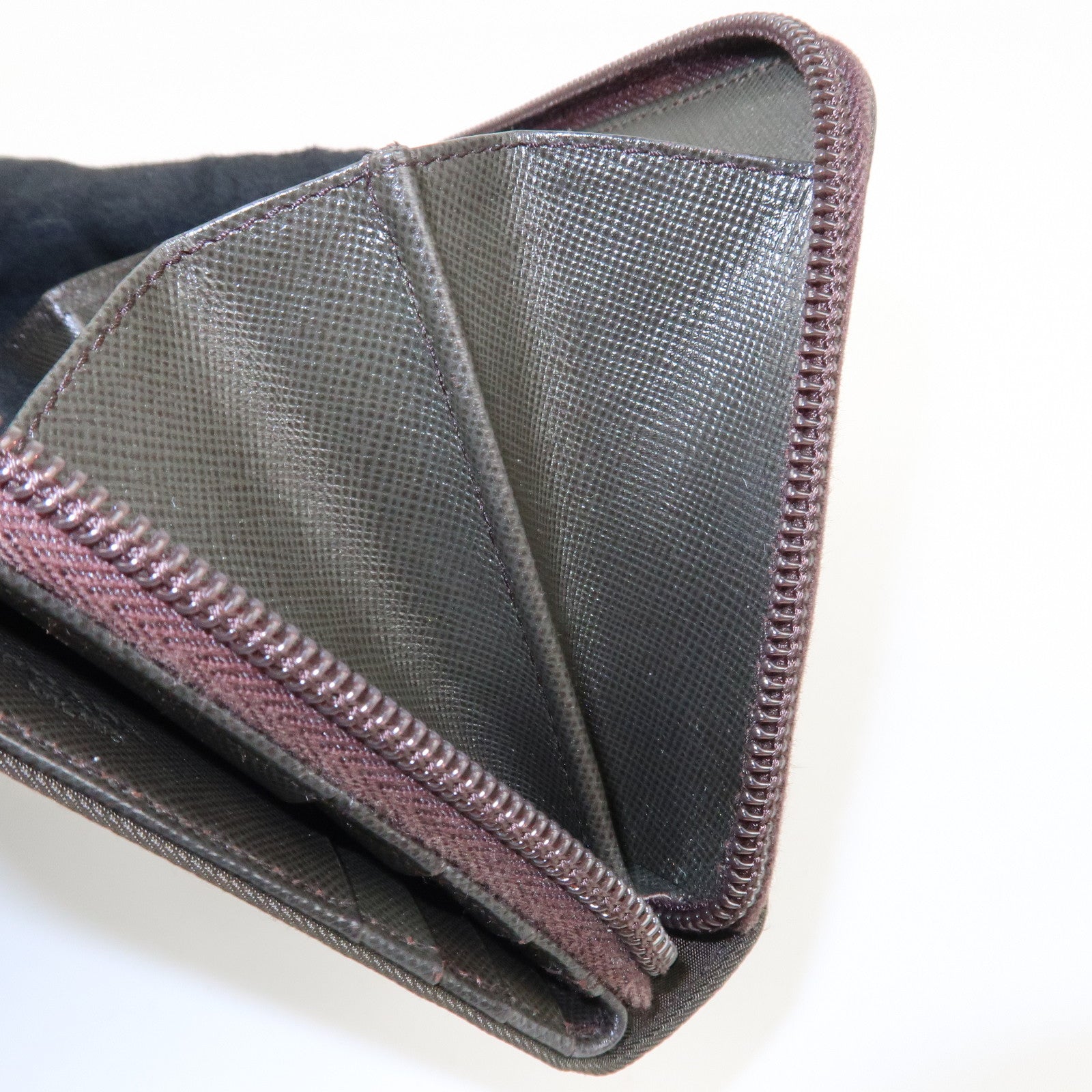 PRADA Logo Leather Bi-Fold Wallet Small Wallet Khaki Used