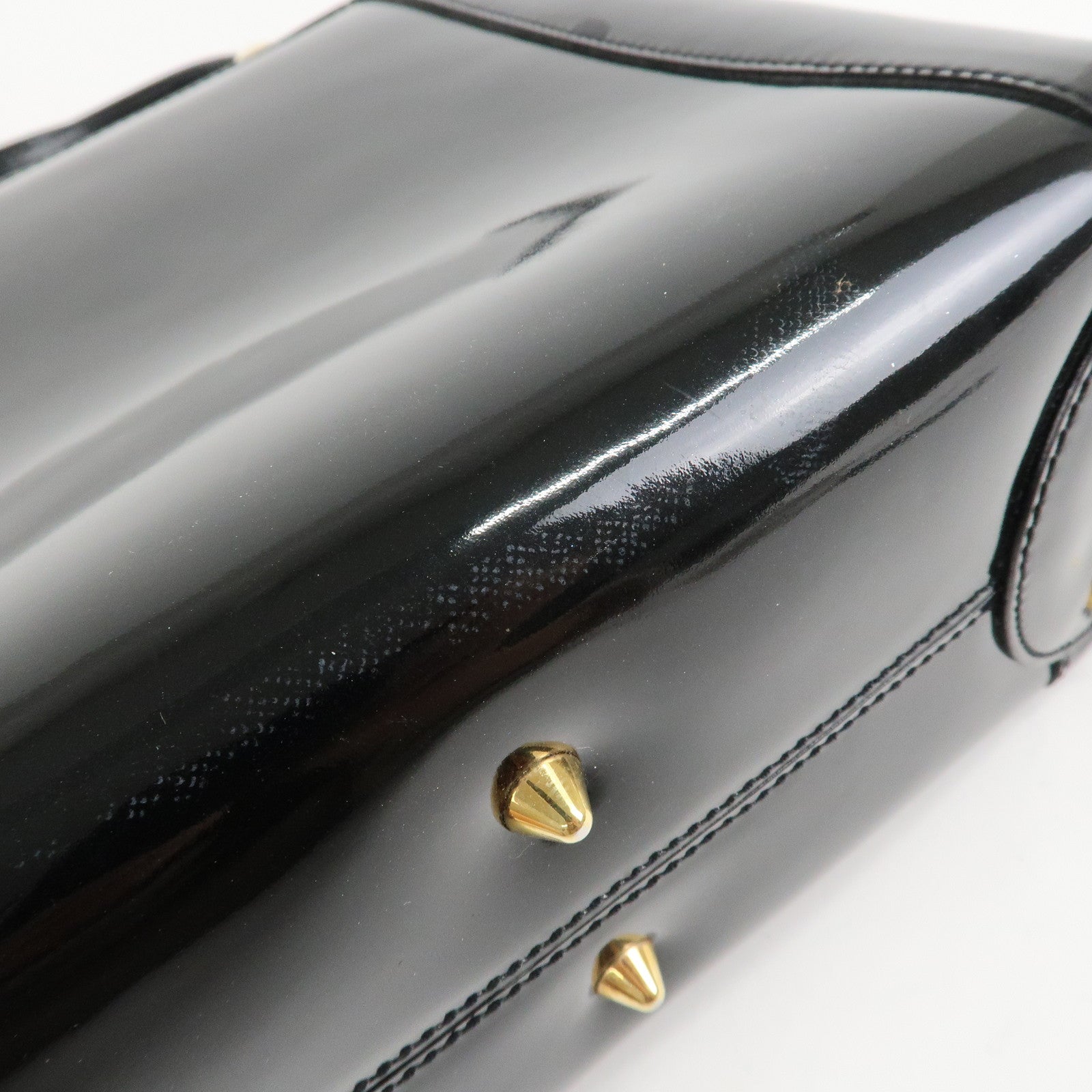 Christian Dior Maris Pearl Patent Leather Tote Bag Black Used