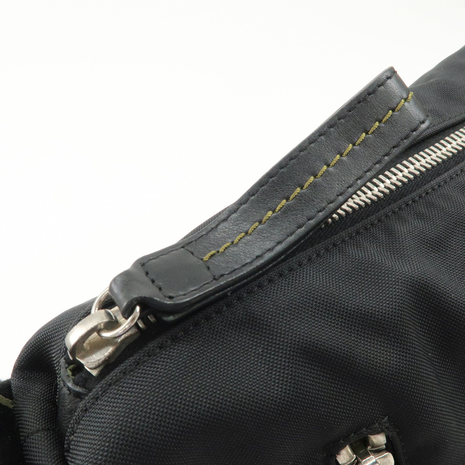 CHANEL Sports Nylon COCO Mark Shoulder Bag Black Khaki Used