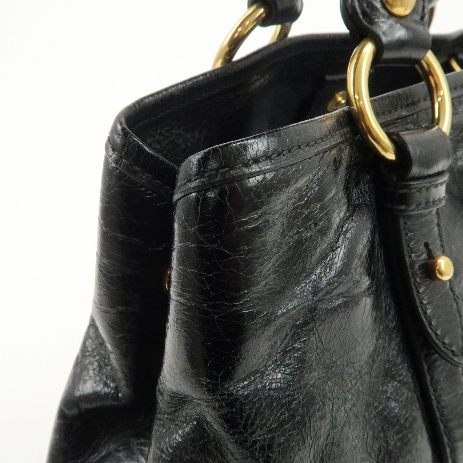 MIU MIU Leather 2Way Bag Hand Bag Shoulder Bag Black RN0685 Used