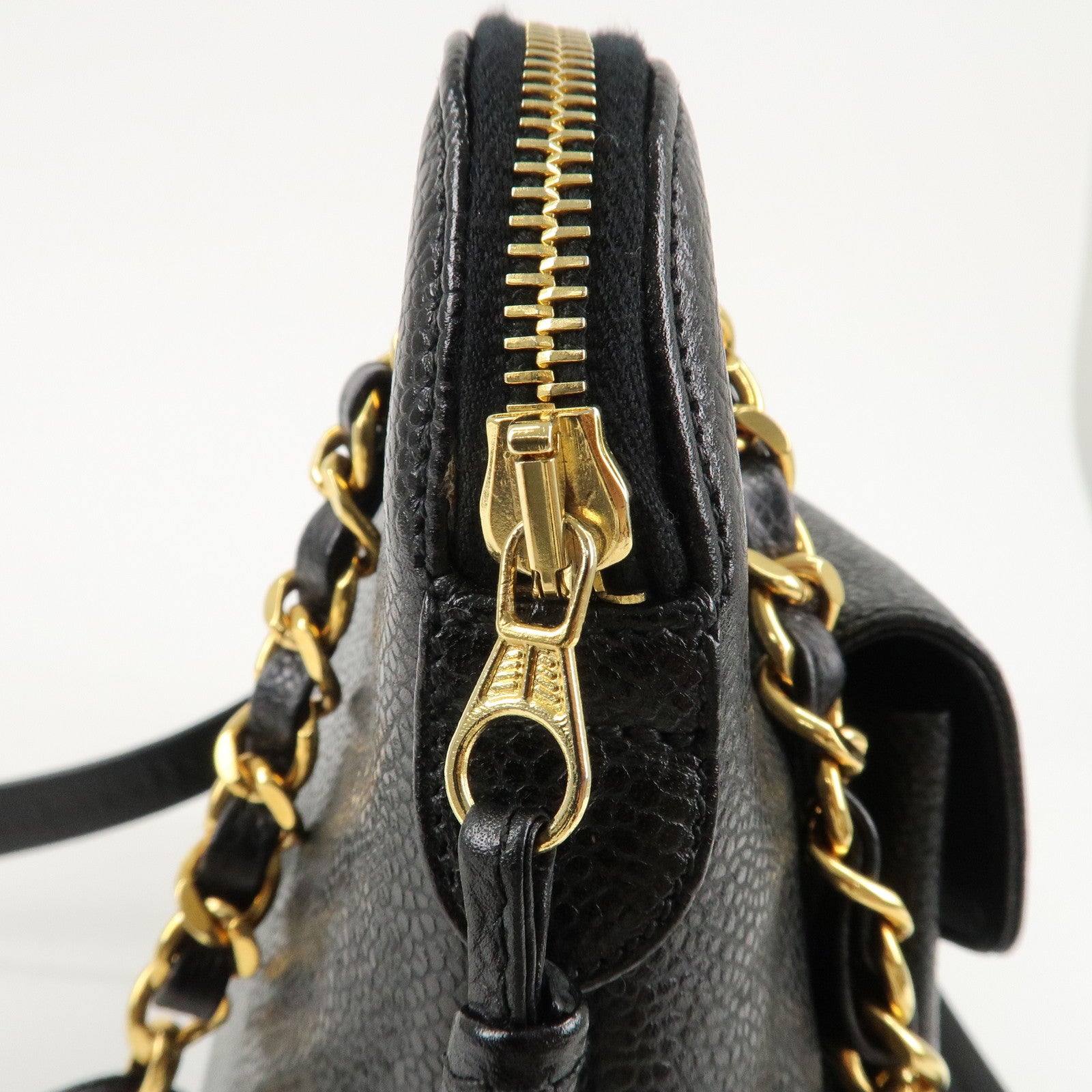 CHANEL COCO Mark Caviar Skin Chain Tote Bag Black Gold Used