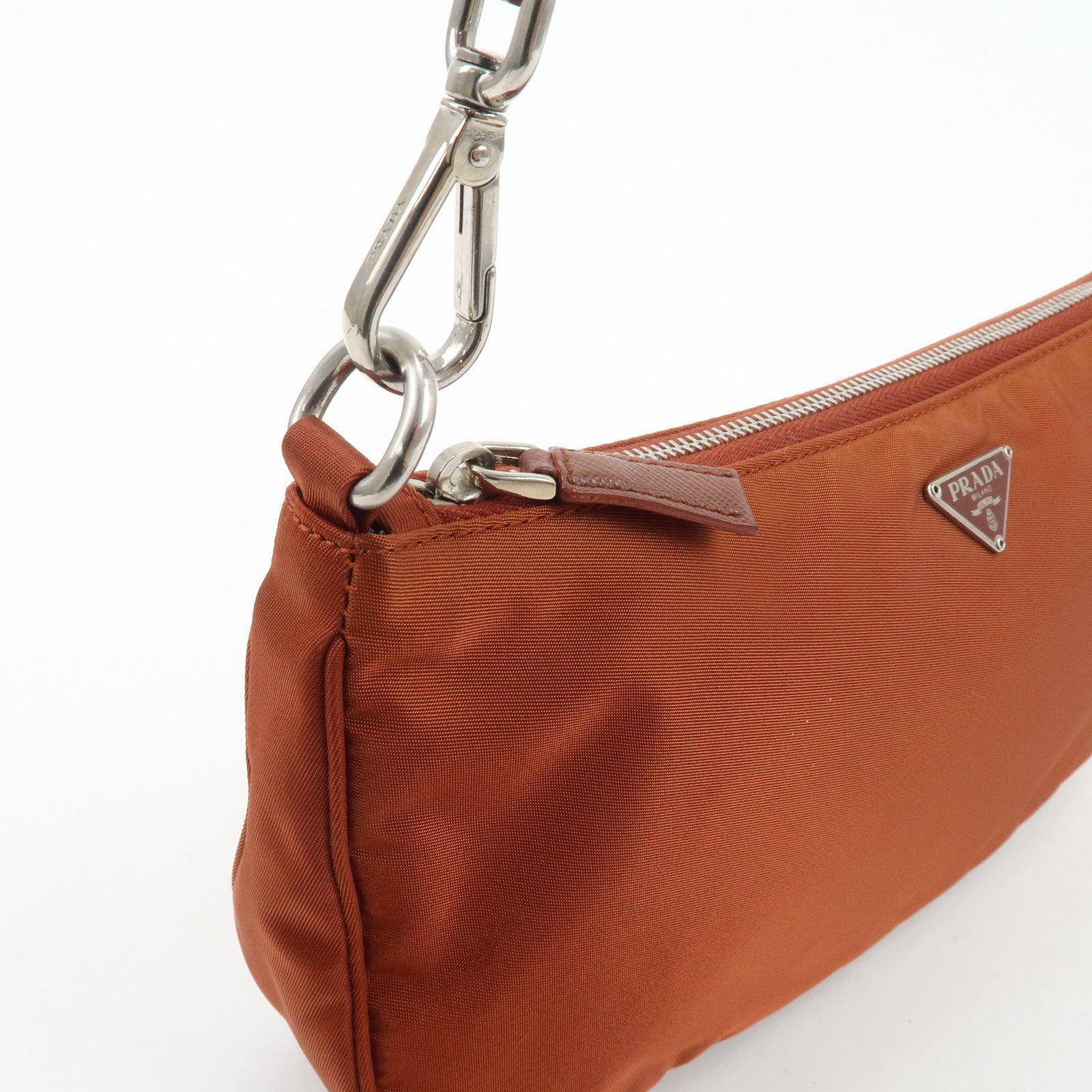 PRADA Logo Nylon Leather Shoulder Bag Hand Bag Pouch Brown Used