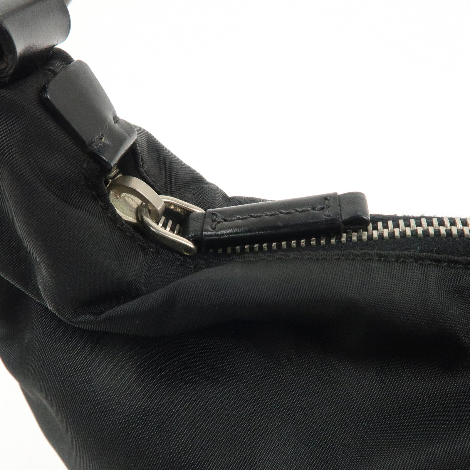 PRADA Nylon Leather Embroidery Shoulder Bag Hand Bag Black Used