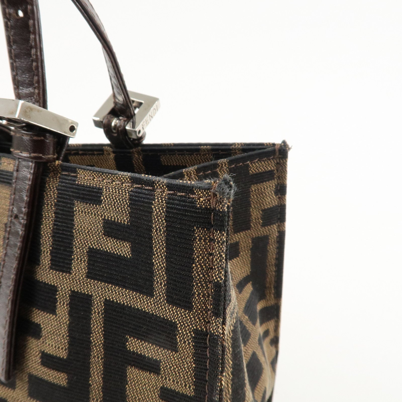 FENDI Zucca Canvas Leather Shoulder Bag Brown Black 15808 Used