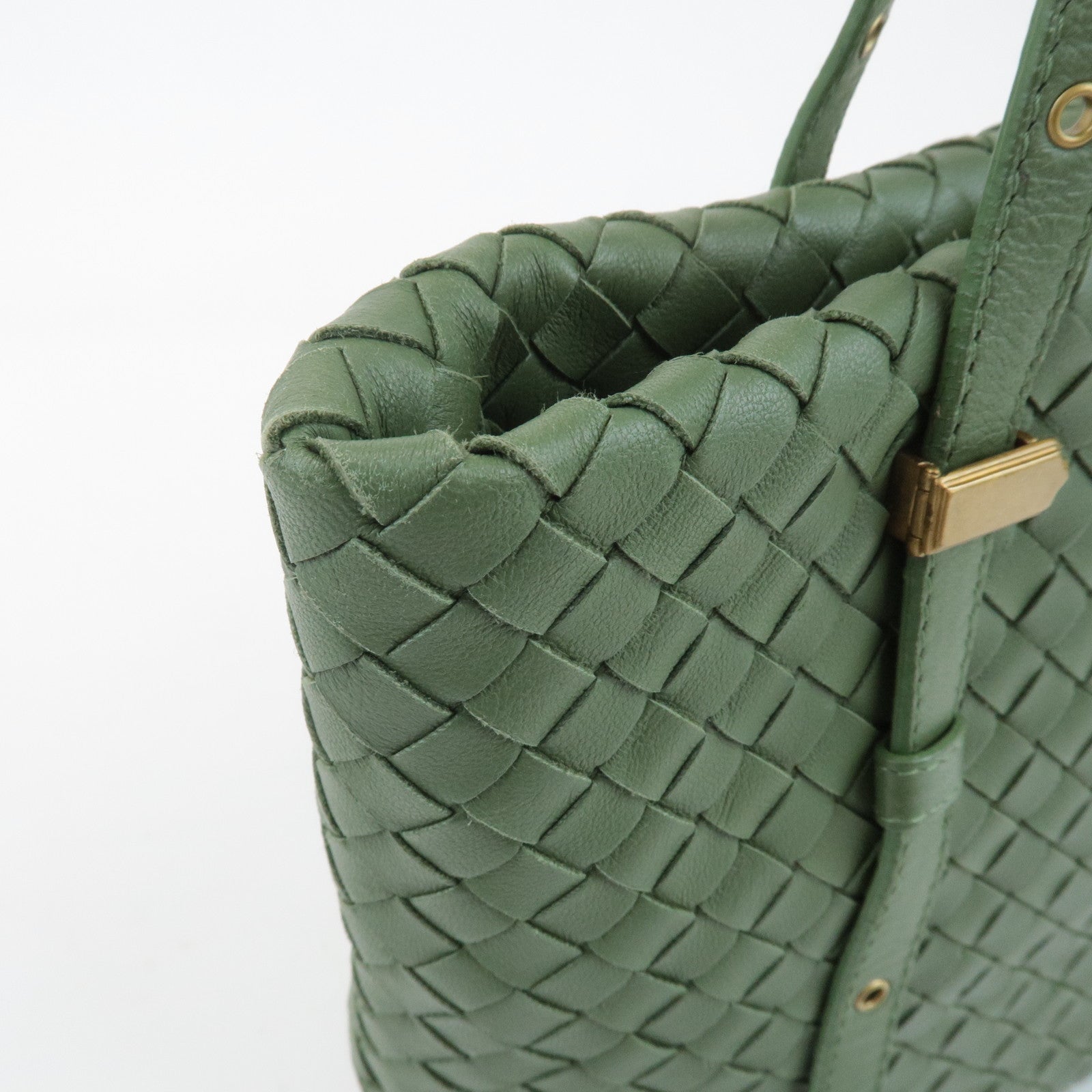 BOTTEGA VENETA Intrecciato Leather Tote Shoulder Bag Green 162937 Used