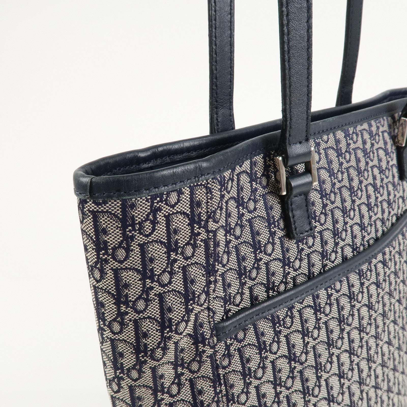 Christian Dior Trotter Canvas Leather Tote Bag Hand Bag Navy Used