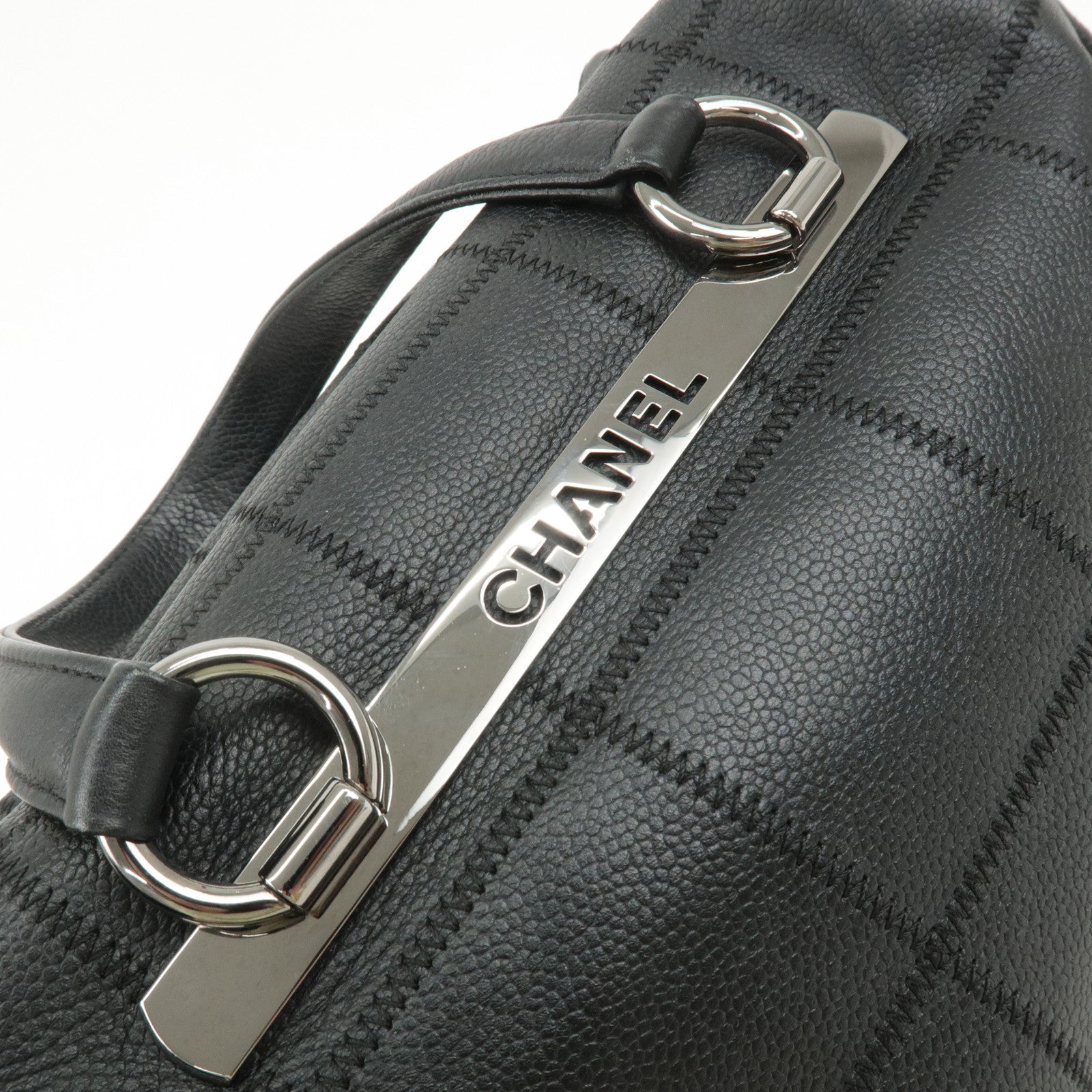 CHANEL Chocolate Bar Lamb Skin Boston Bag Black A26135 Used