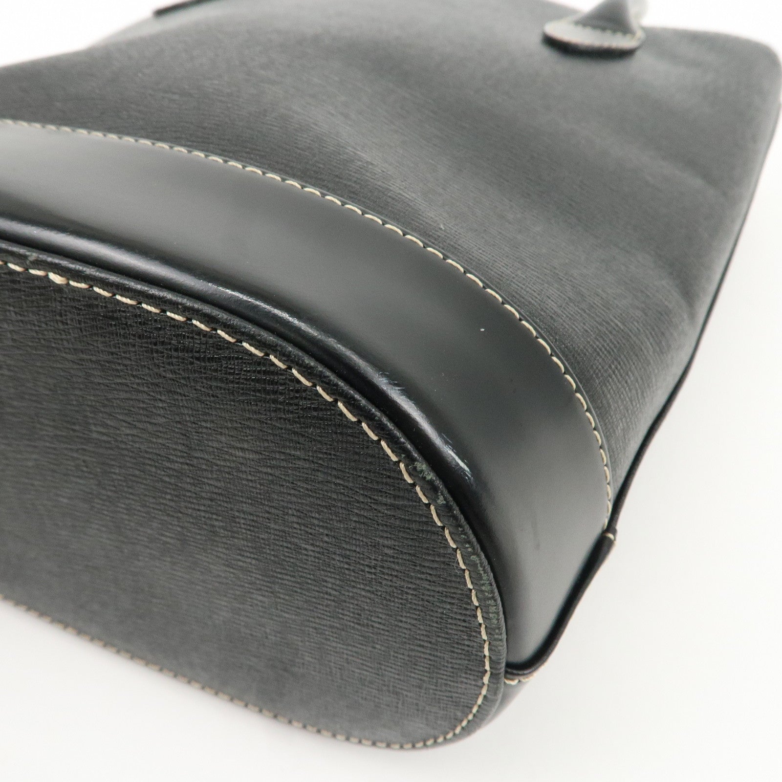 BURBERRY Logo Leather Tote Bag Hand Bag Black Used