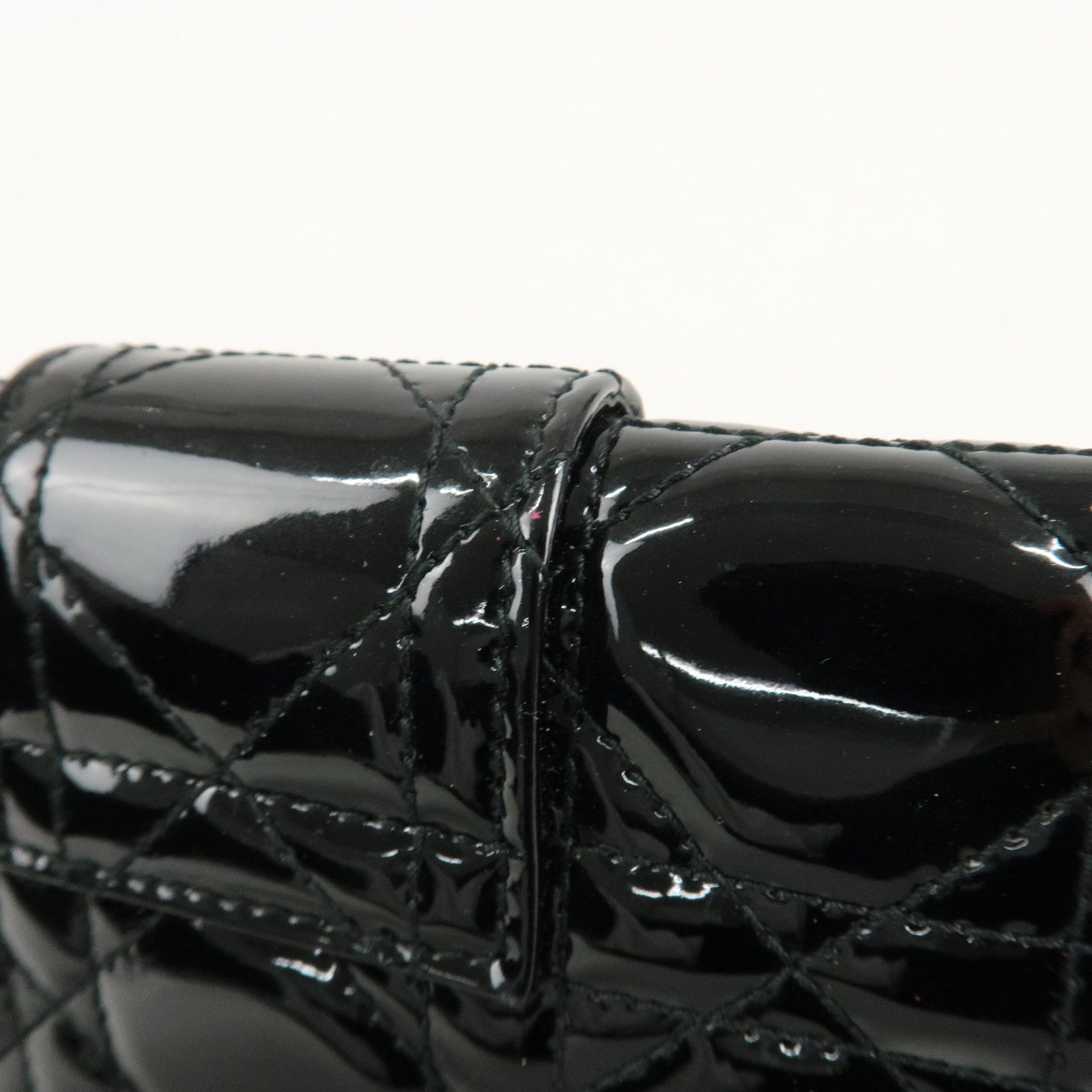 Christian Dior New Lock Cannage Patent Leather Chain Long Wallet Used
