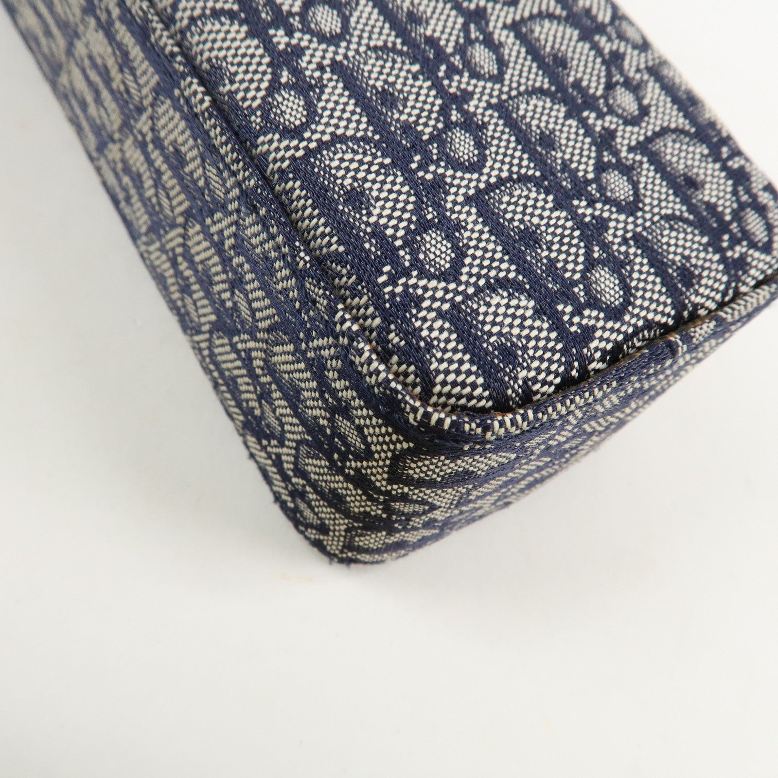 Christian Dior Trotter Canvas Leather Shoulder Bag Navy Brown Used