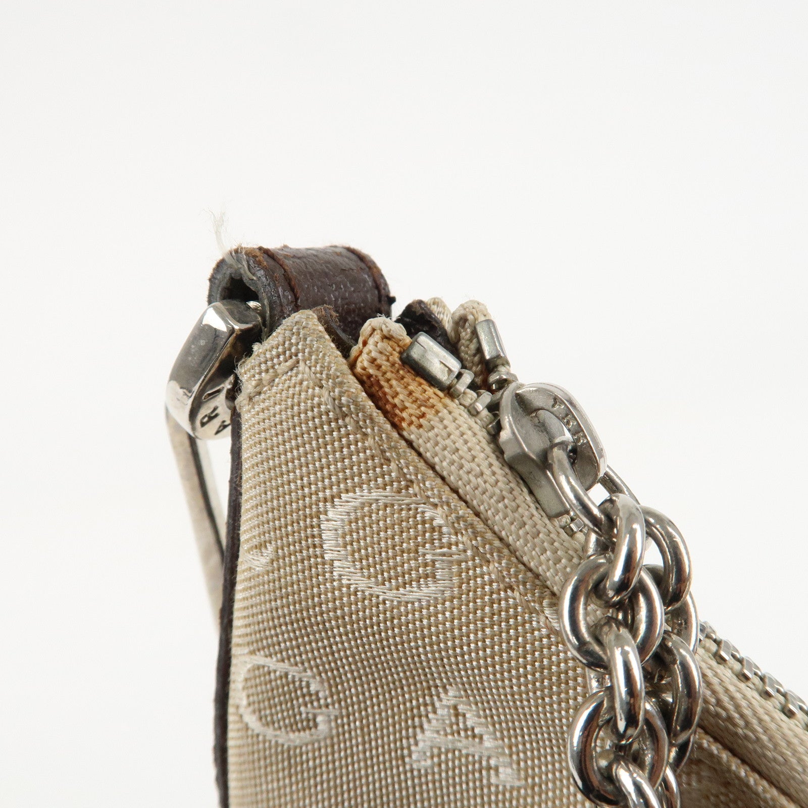 BVLGARI Logomania Canvas Leather Shoulder Bag Beige Dark Brown Used