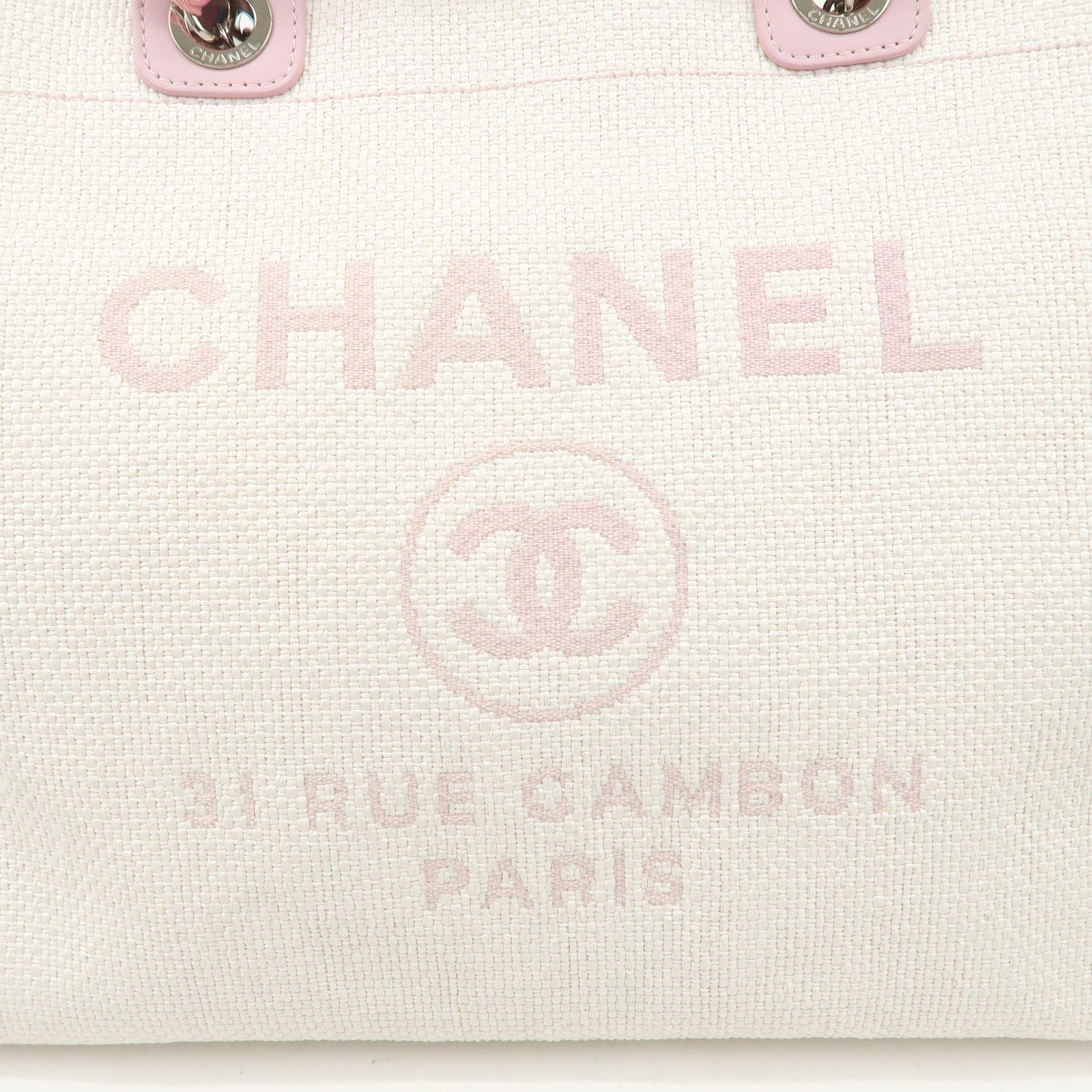 CHANEL Deauville Raffia Leather Chain Tote Bag GM Pink A66941 Used