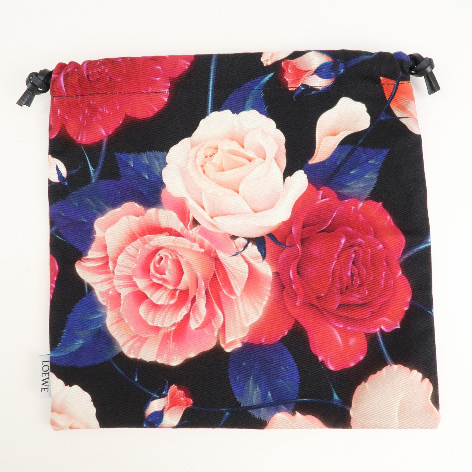 LOEWE Canvas Leather Drawstring Pouch Black Pink Used